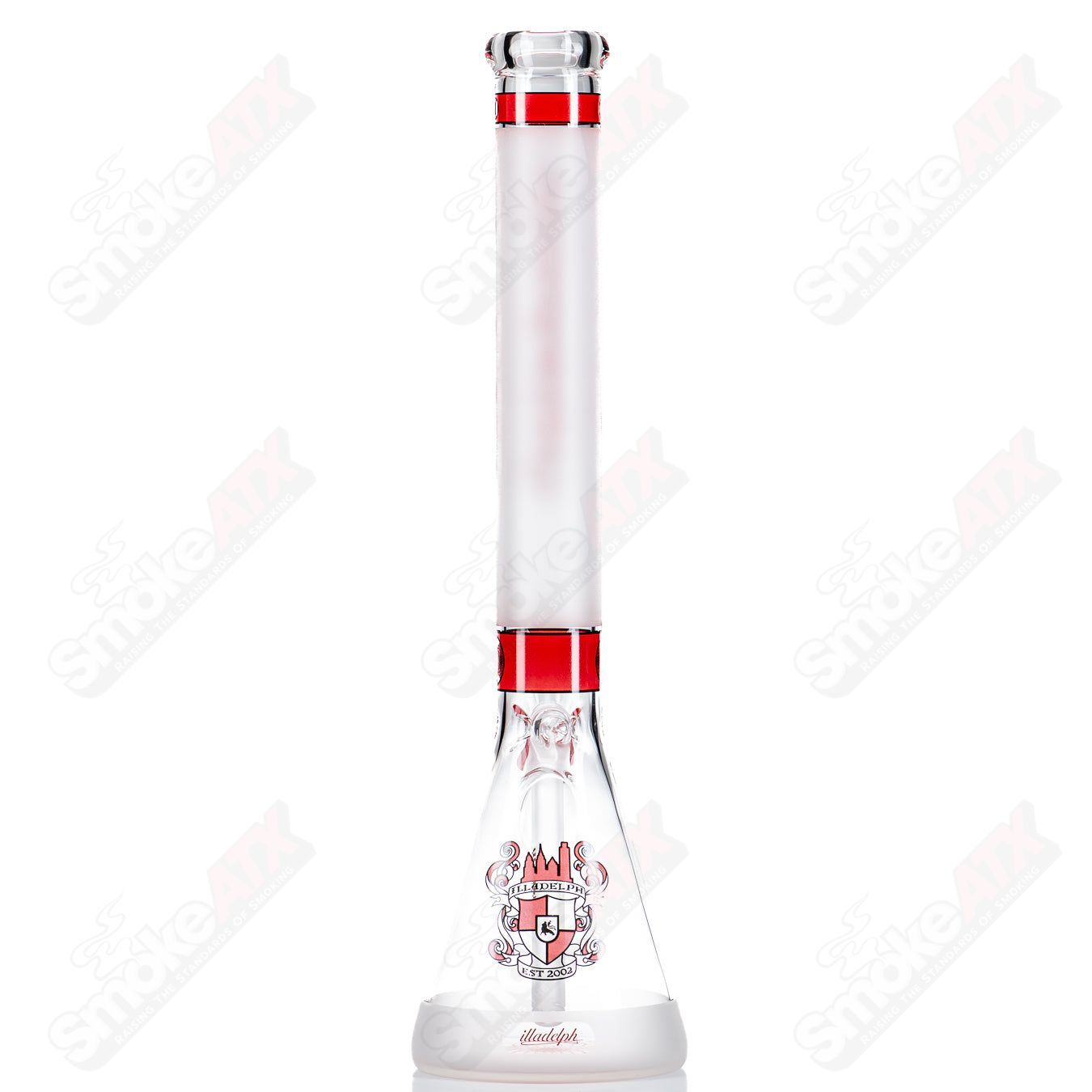 Red 5mm frosted medium beaker glass bong by Illadelph, featuring a sturdy beaker shape and textured frosted finish.