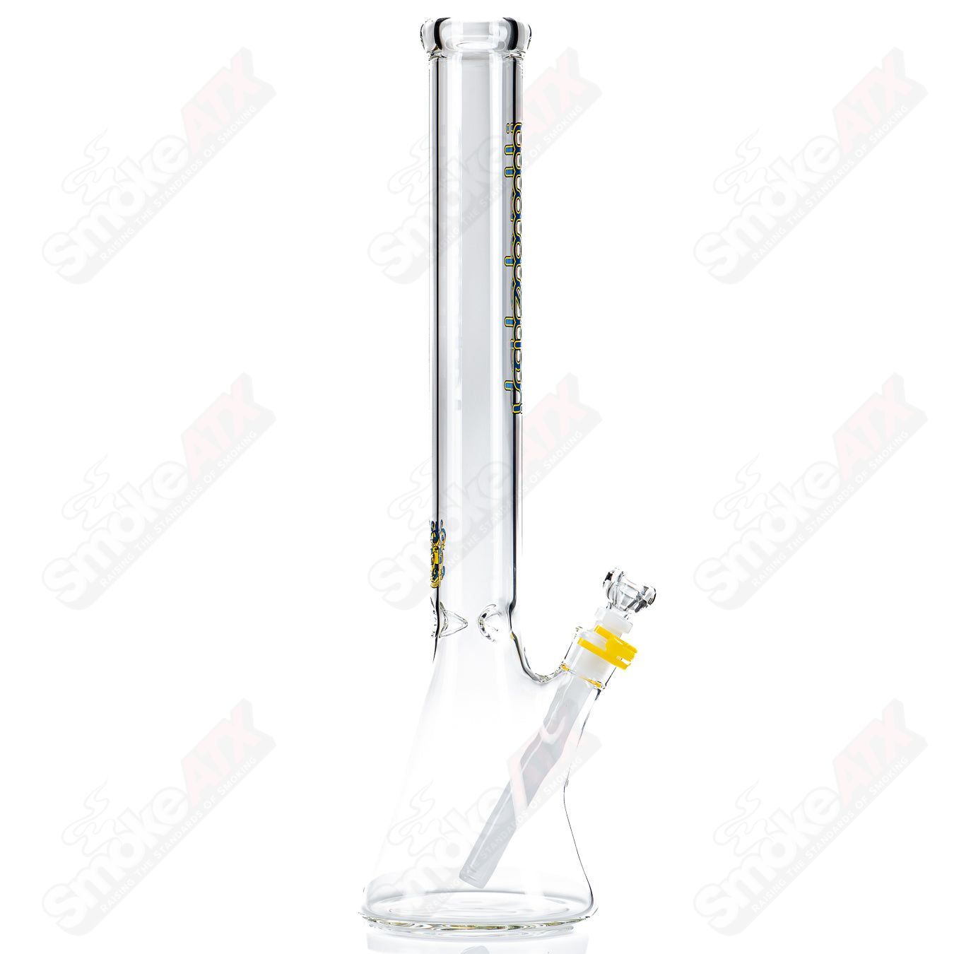 Illadelph 5mm medium beaker waterpipe in blue and yellow glass, showcasing a colorful, sturdy design with a wide base and glass neck.