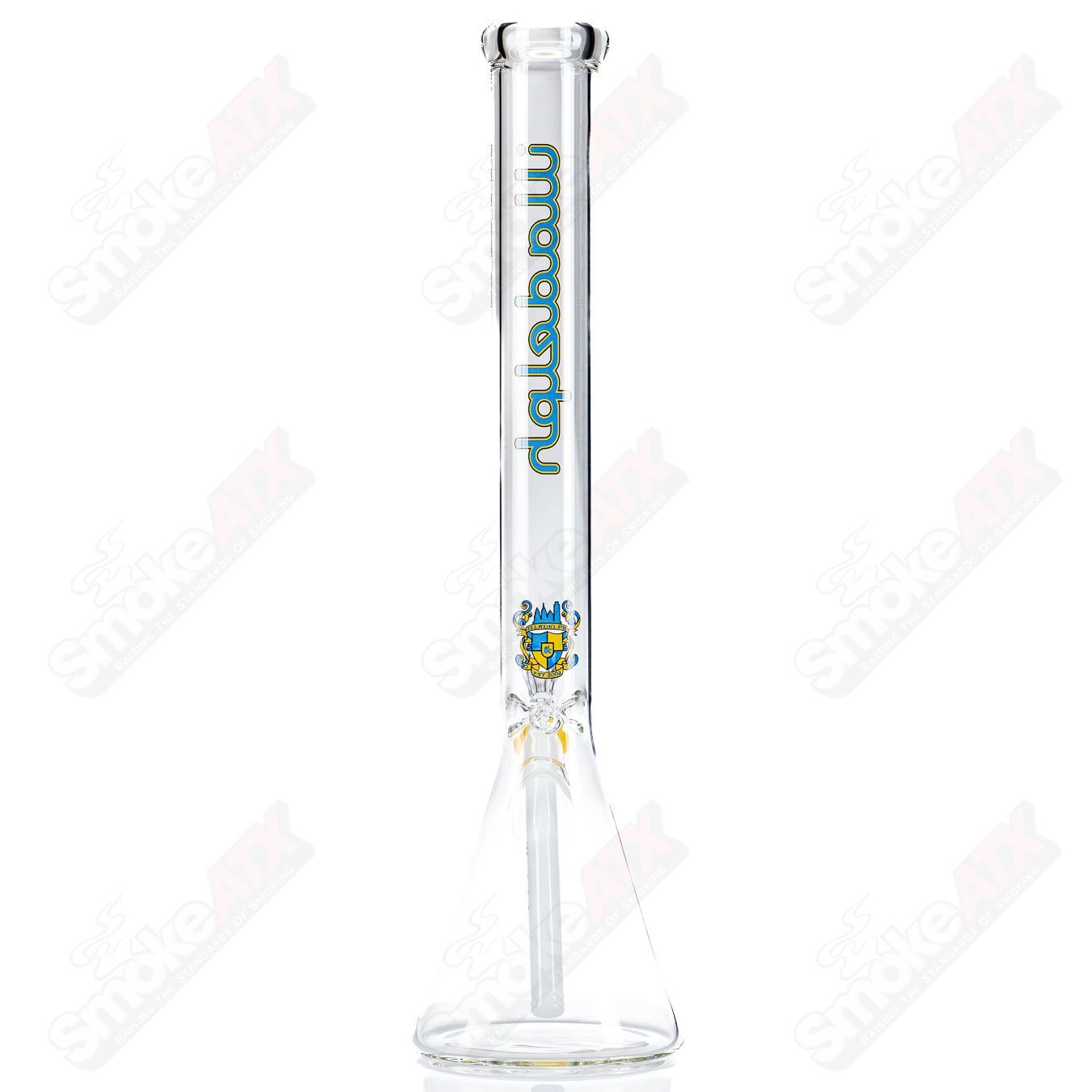 Illadelph 5mm medium beaker waterpipe in blue and yellow glass with a sturdy, clear design for smooth smoking.