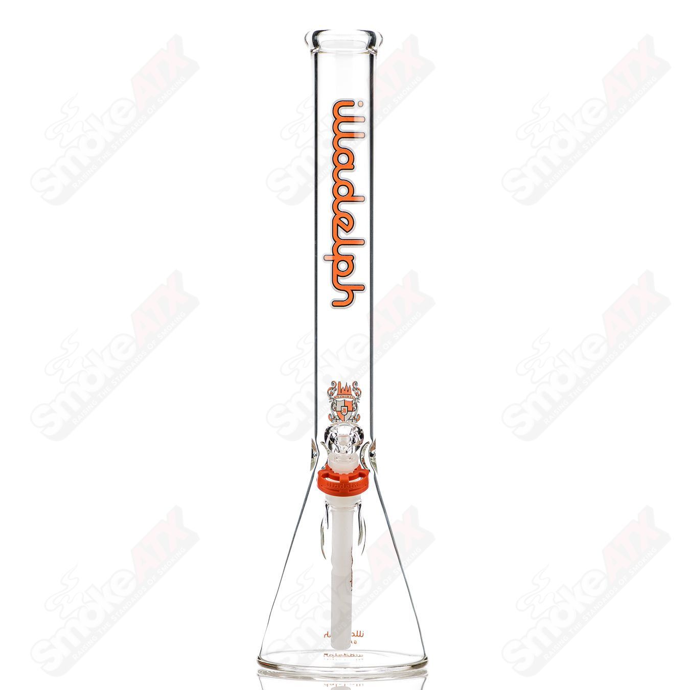 Orange 5mm medium glass beaker by Illadelph, featuring a smooth cylindrical shape and clear markings for precise use.