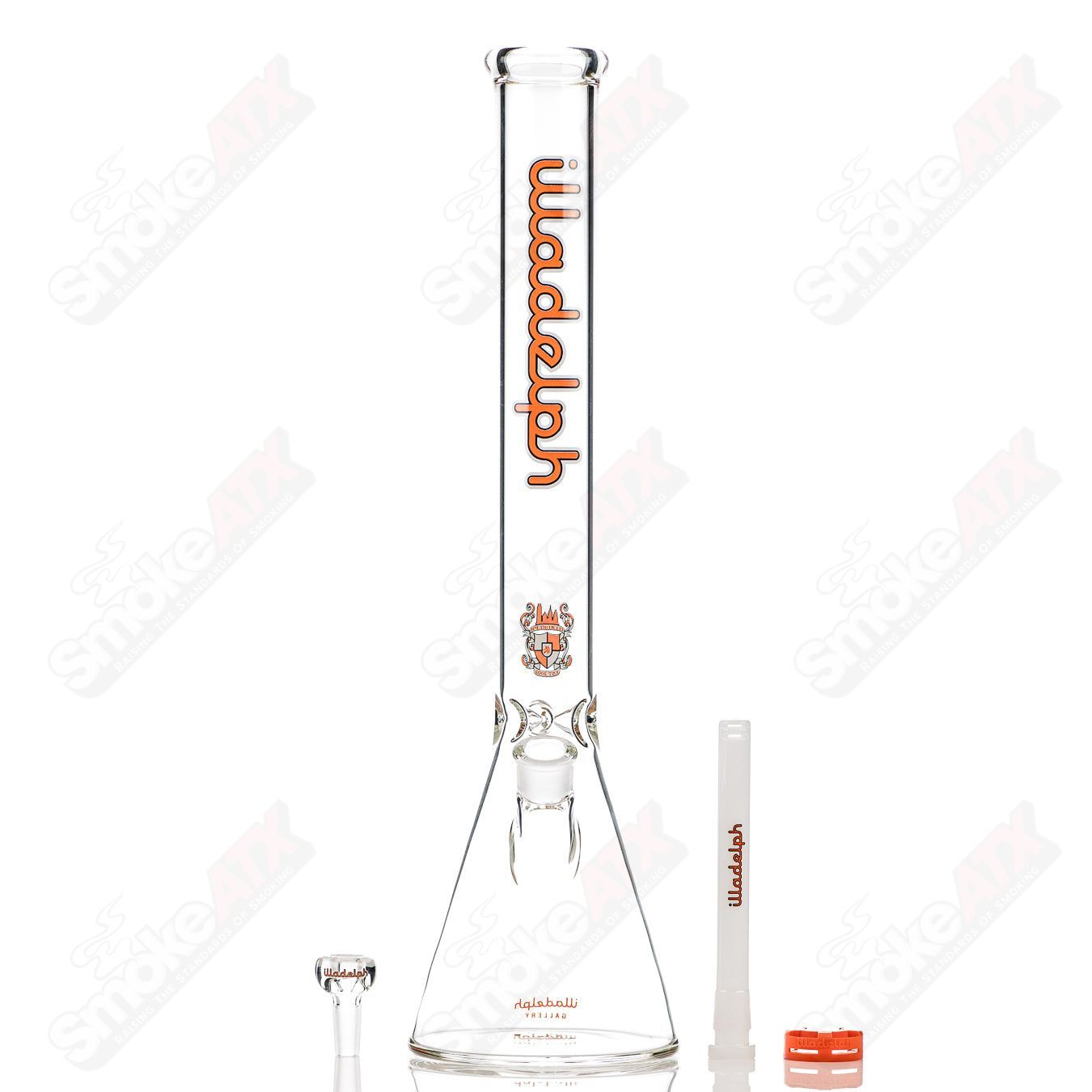 Orange 5mm medium glass beaker by Illadelph, featuring a smooth cylindrical shape and clear glass construction.