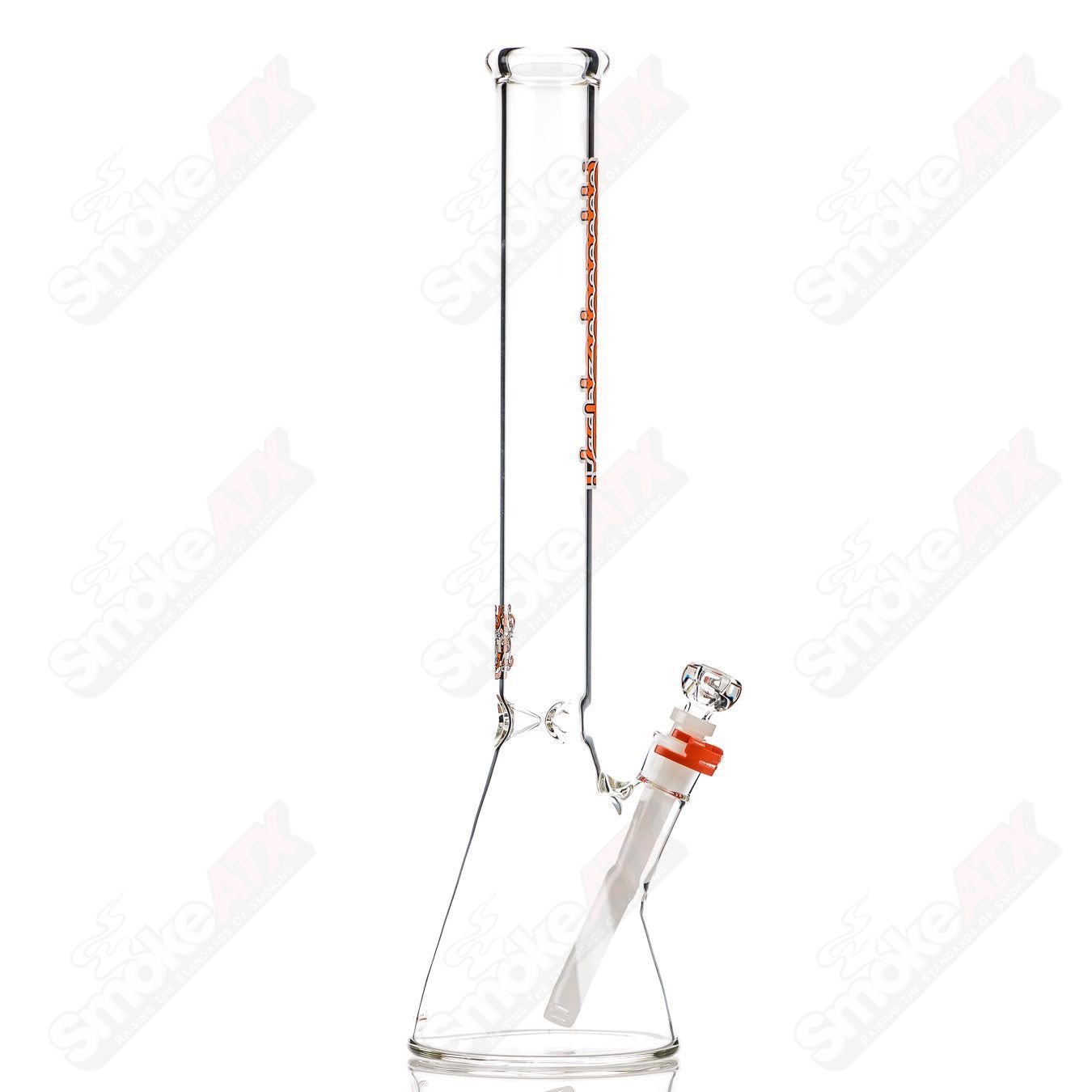 Orange medium 5mm glass beaker by Illadelph, featuring a clear design and sturdy construction for laboratory or artistic use.