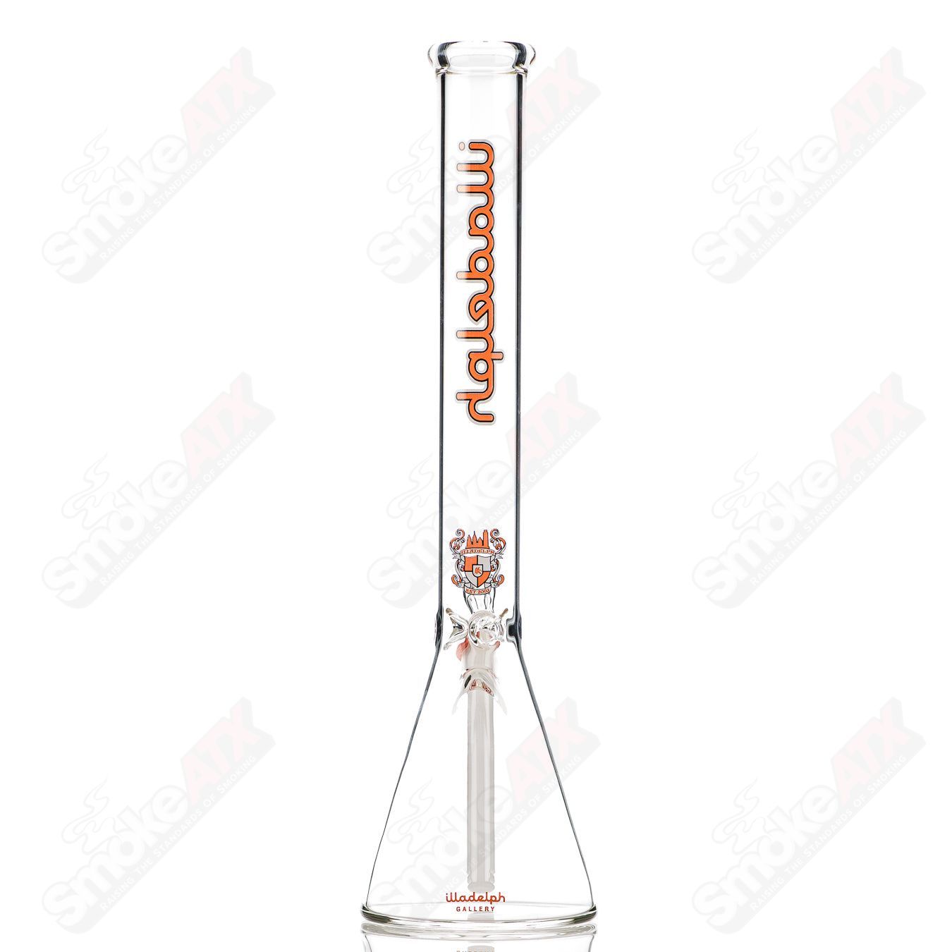 Orange 5mm medium glass beaker by Illadelph, with clear measurement markings and sturdy construction.