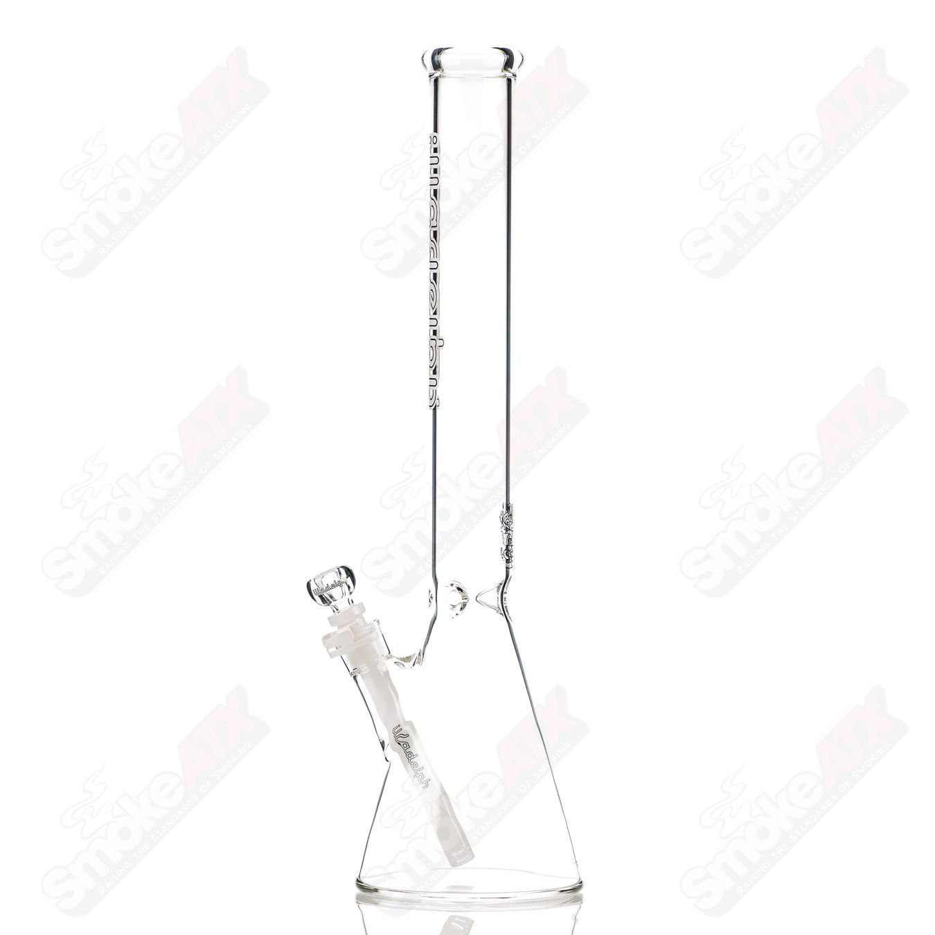 White medium beaker waterpipe by Illadelph, 5mm thick glass with a clear, sturdy design for smooth smoking experience.