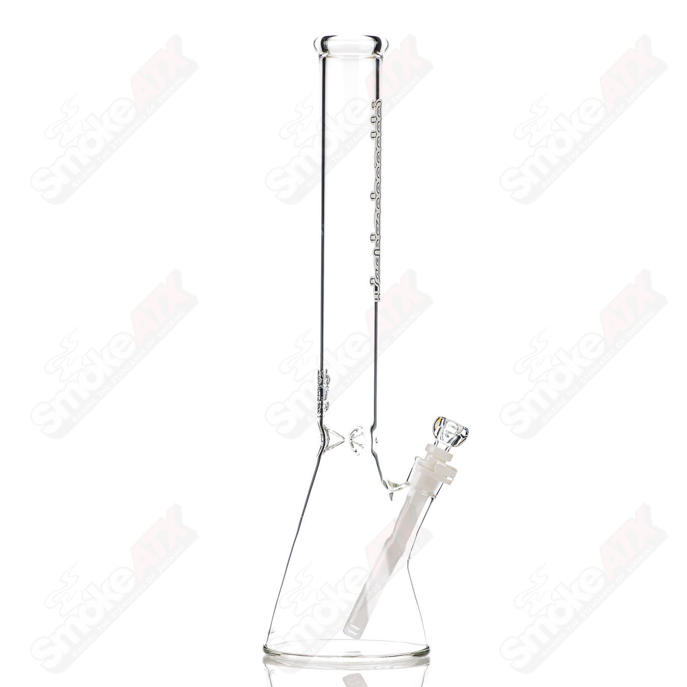 White 5mm medium beaker waterpipe by Illadelph, featuring a clear glass design with intricate detailing.
