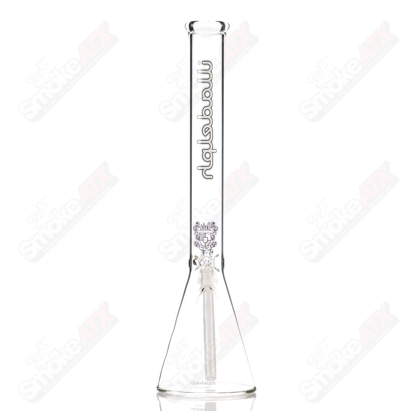 White 5mm medium beaker waterpipe by Illadelph, featuring a sturdy glass design and clear glass accents for a stylish look.