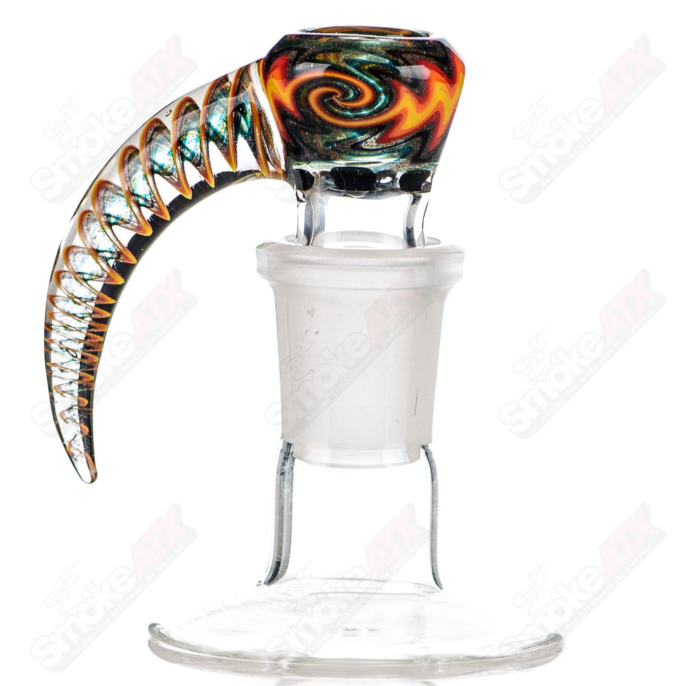 Colorful 18mm Worked 4-Hole Slide for Texas Tubes Heady Glass bowls, featuring intricate glasswork and vibrant design.