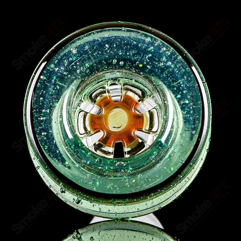Mobius 19mm UV color elements multi-hole bowl for heady glass water pipes, featuring vibrant UV-reactive accents.