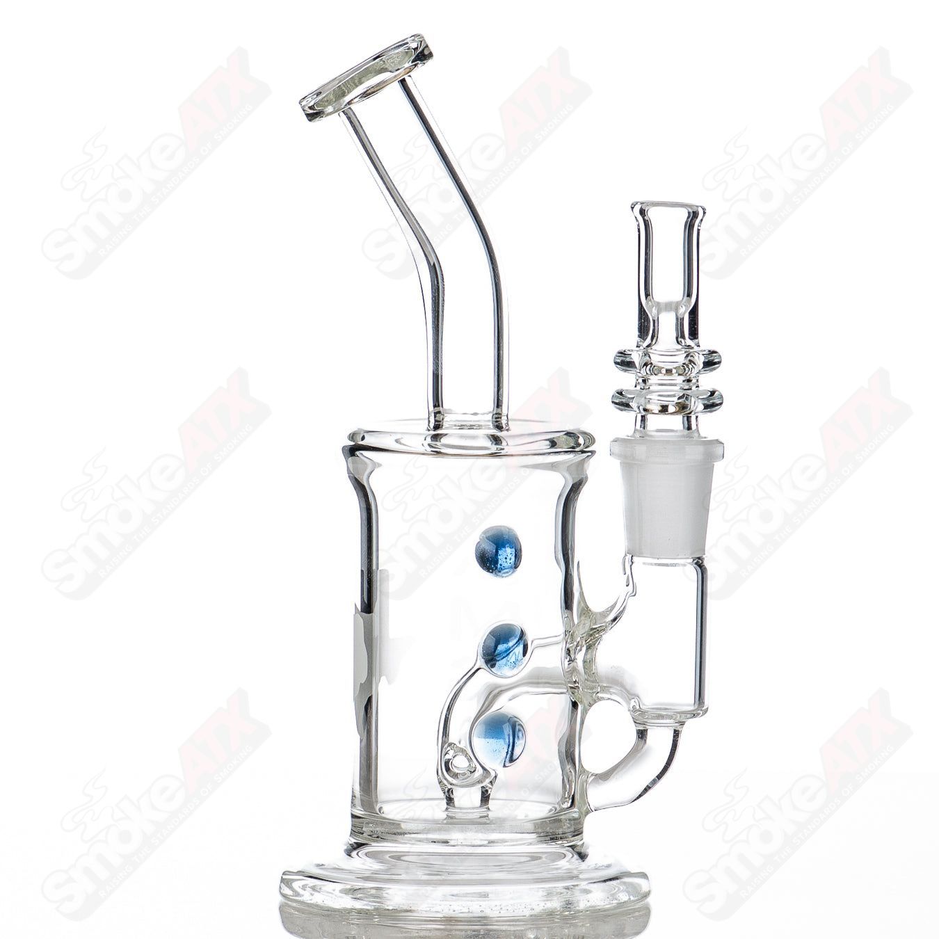 Cobalt 6-inch 44mm color dot shredder rig by Austin Made Glass Co, designed for concentrate use, featuring vibrant glass details.