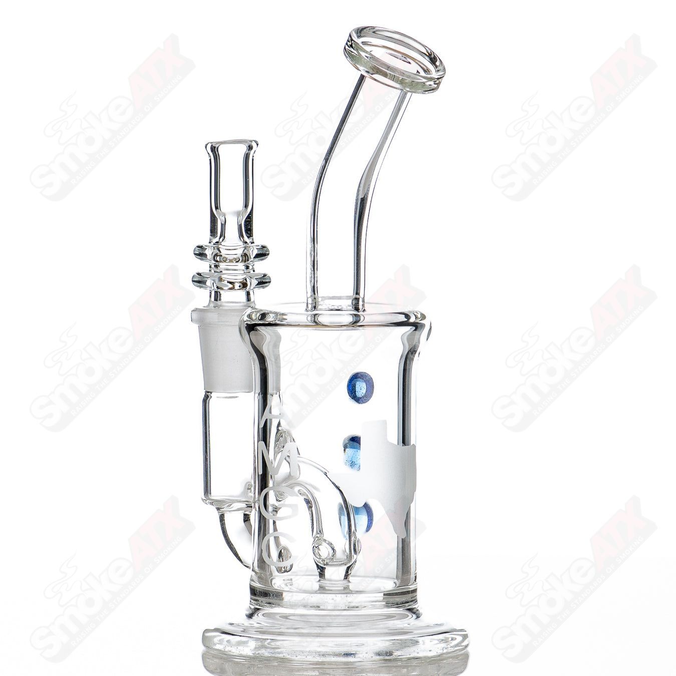 Cobalt 6-inch 44mm color dot shredder rig by Austin Made Glass Co, glass concentrate rig with vibrant color accents.