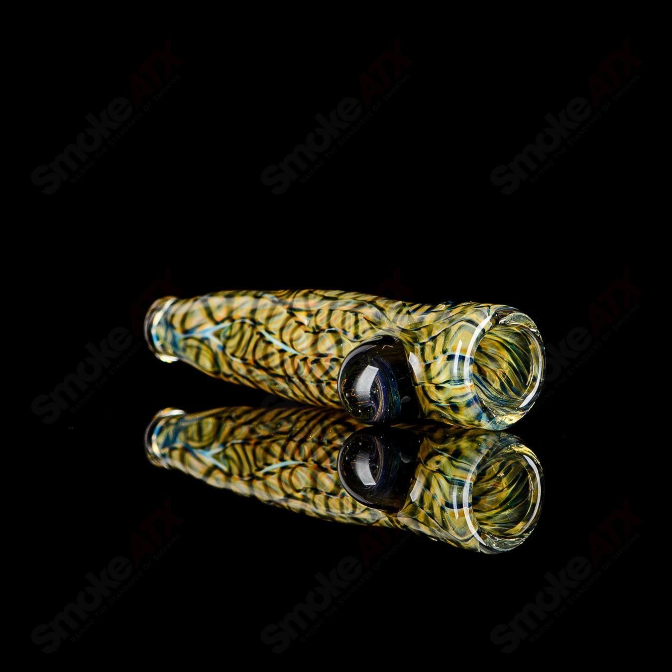 Handcrafted signed JMK Glass #6 I/O Worked Chillum, clear glass pipe with intricate worked design, for smoking use