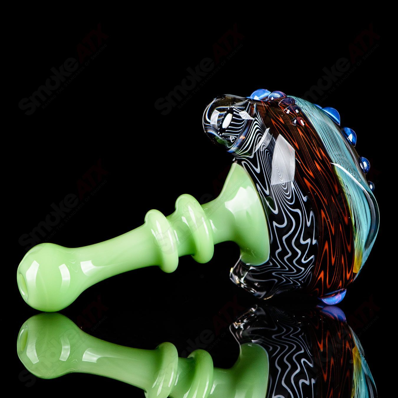Six-piece glass spoon pipe set with jade mouthpieces by JMass, featuring clear and colorful hand pipes for smoking enjoyment.