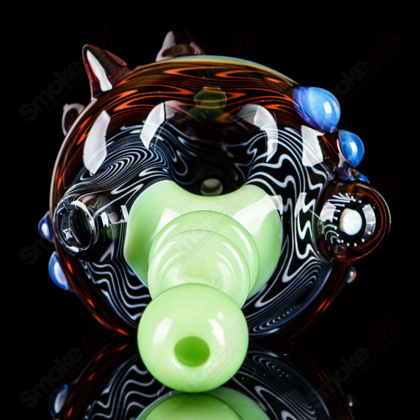 Six-piece glass spoon pipe set with jade mouthpieces by JMass, featuring clear and colorful hand pipes for smoking enjoyment.