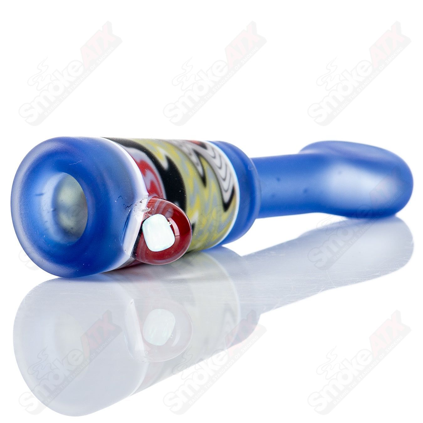 Kirkland Glassworks Wig Wag Chillum, handcrafted heady glass chillum with vibrant wig wag pattern, designed for smoking enjoyment.