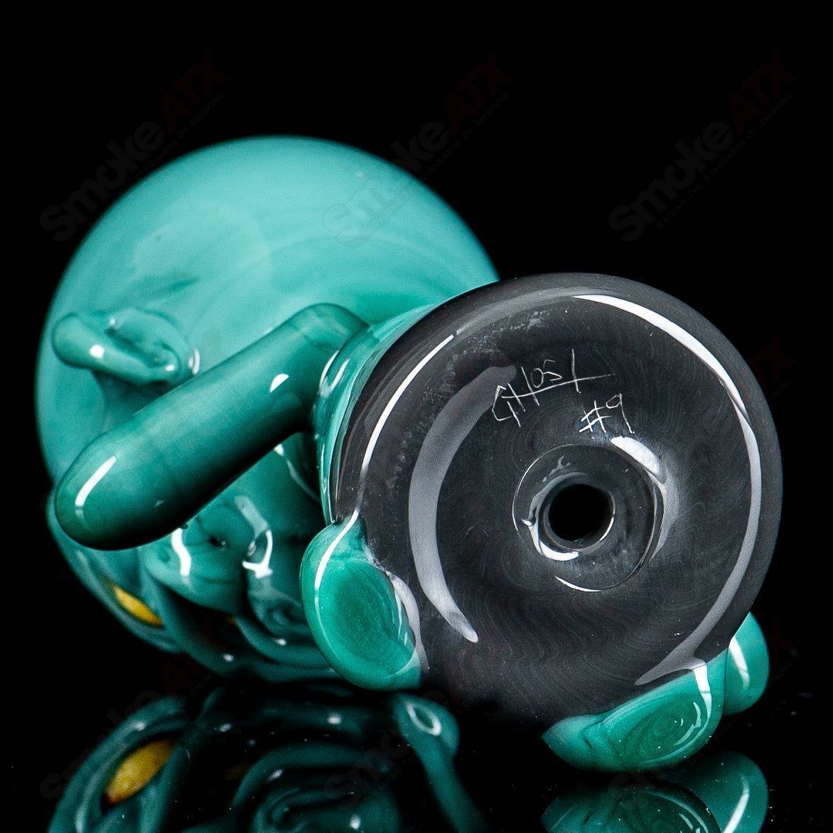 Ghost #6 Zombie Hand Pipe, a detailed heady glass hand pipe featuring a zombie hand design, ideal for smoking accessories.