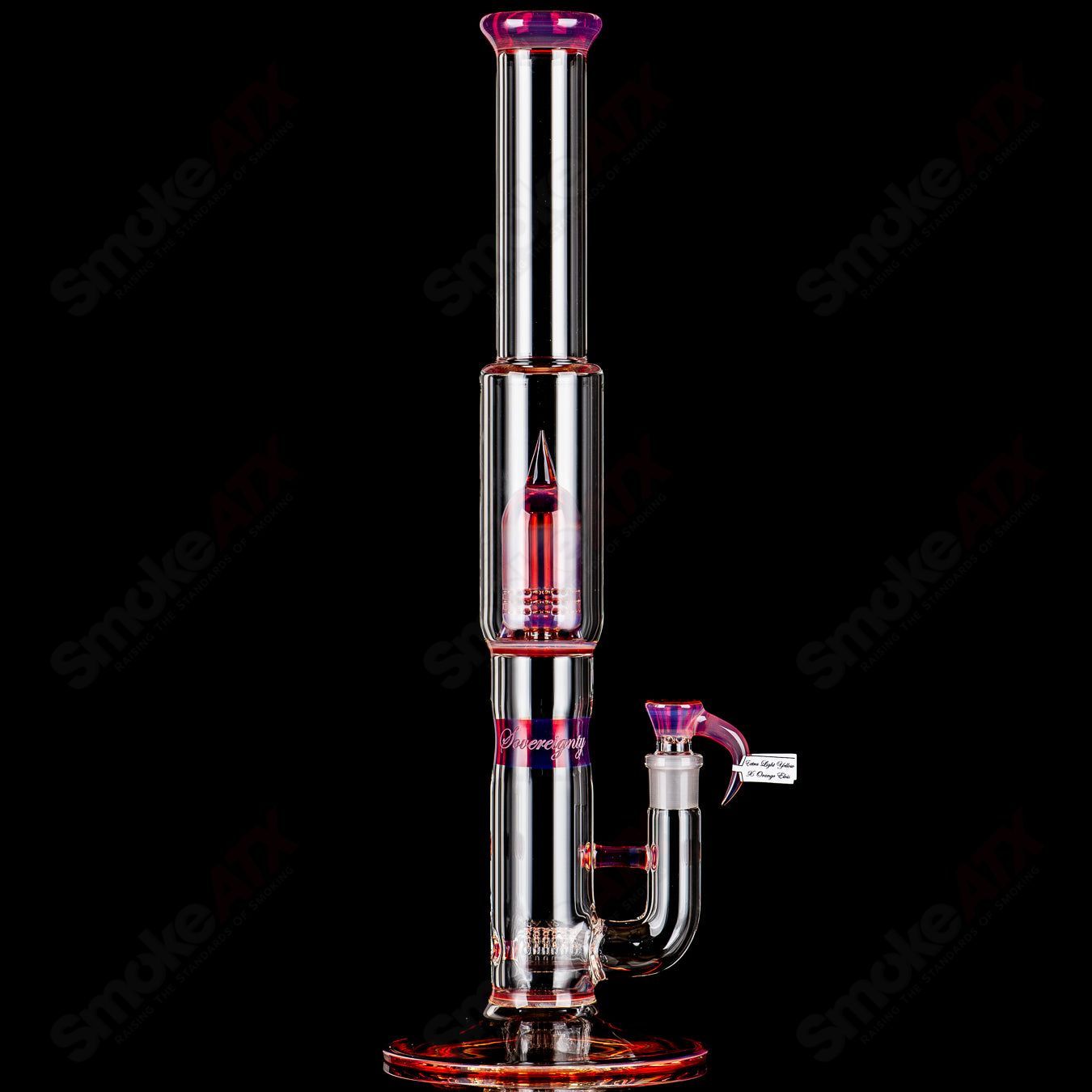 Sovereignty Glass Heady Glass straight tube with 60mm grid dome, colorful accent bands, reduction band, and seal detail.