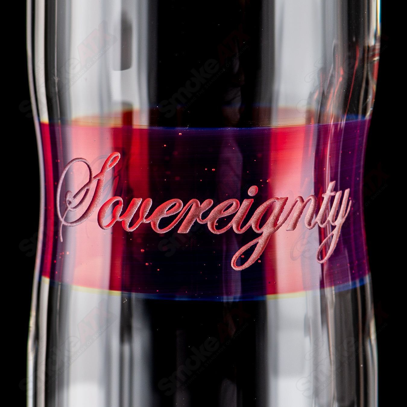 Sovereignty Glass heady straight tube with 60mm grid dome, stemline design, full accent colors, reduction band, and seal detail.