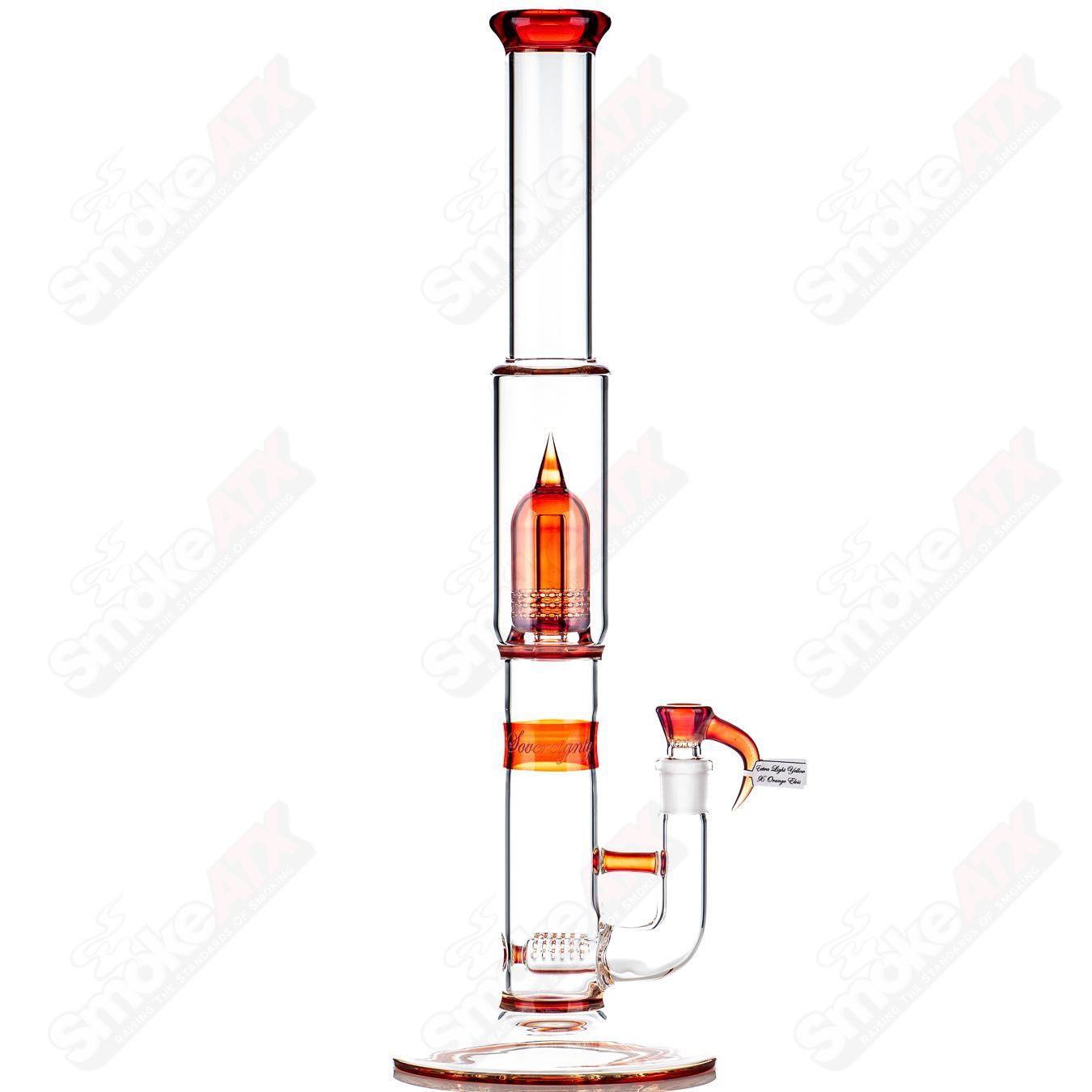 Sovereignty Glass 60mm Grid Dome Stemline straight tube with full-color accent, reduction band, and seal, showcasing intricate glasswork.