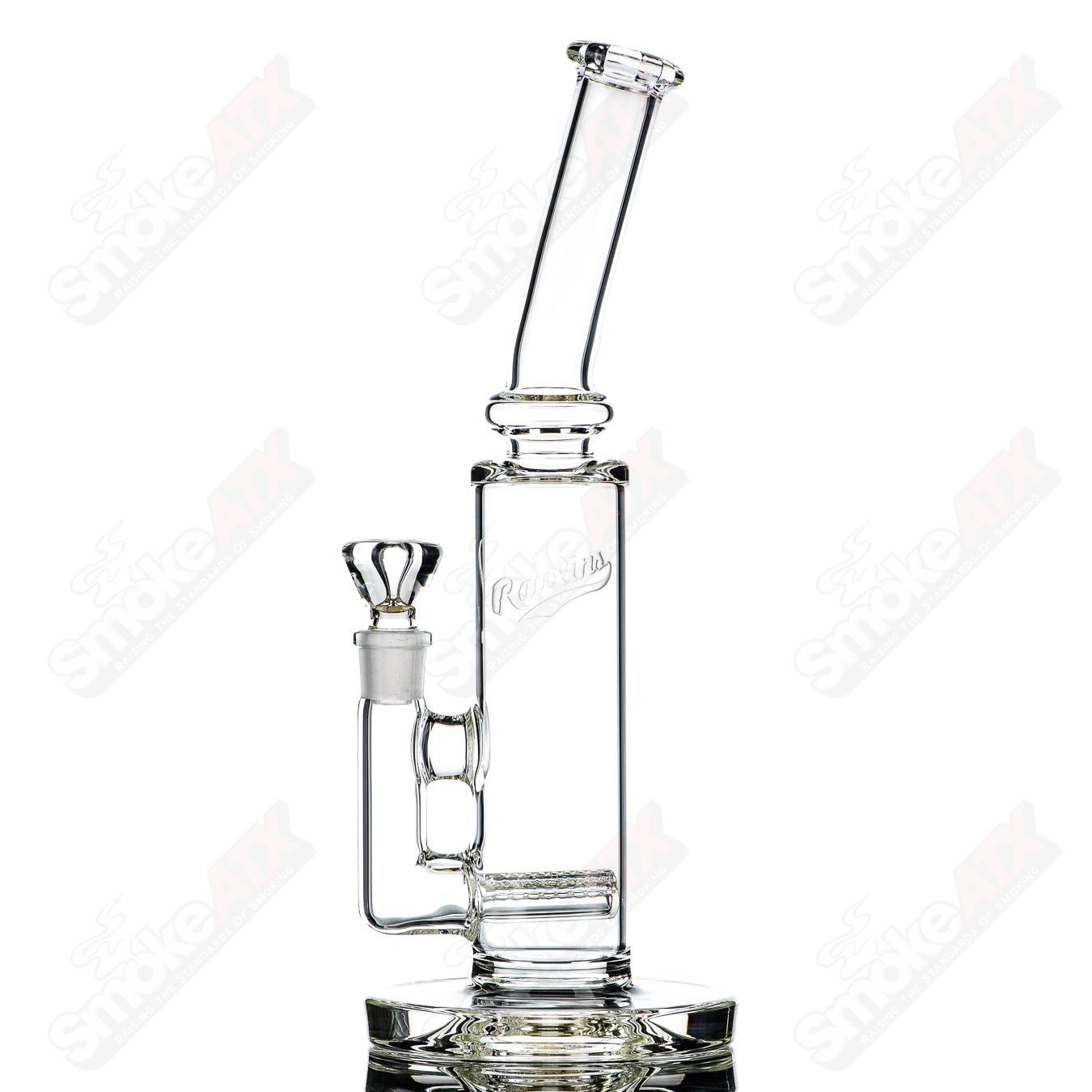 60mm UV Horizonline Straight Tube by Rawlin's Glass, clear heady glass with vibrant UV-reactive design and straight tube shape.