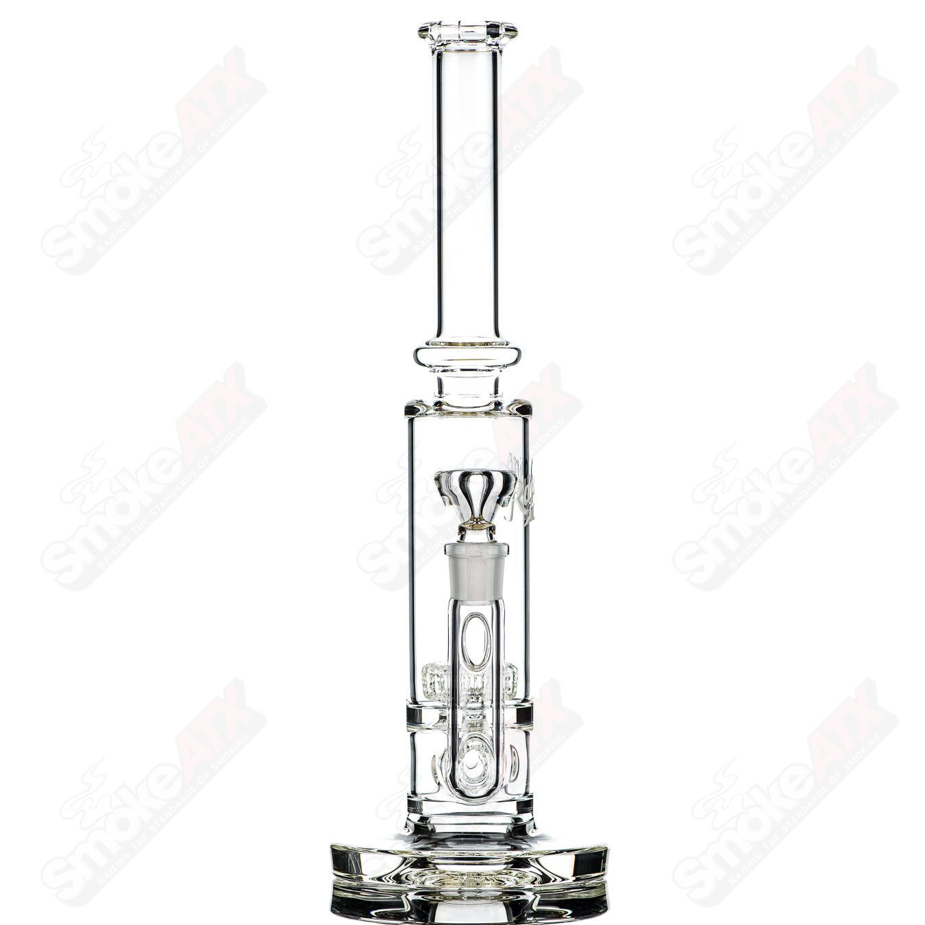 60mm UV Horizonline/Helix Perc Tube by Rawlins Glass, clear straight heady glass tube with colorful UV-reactive design.