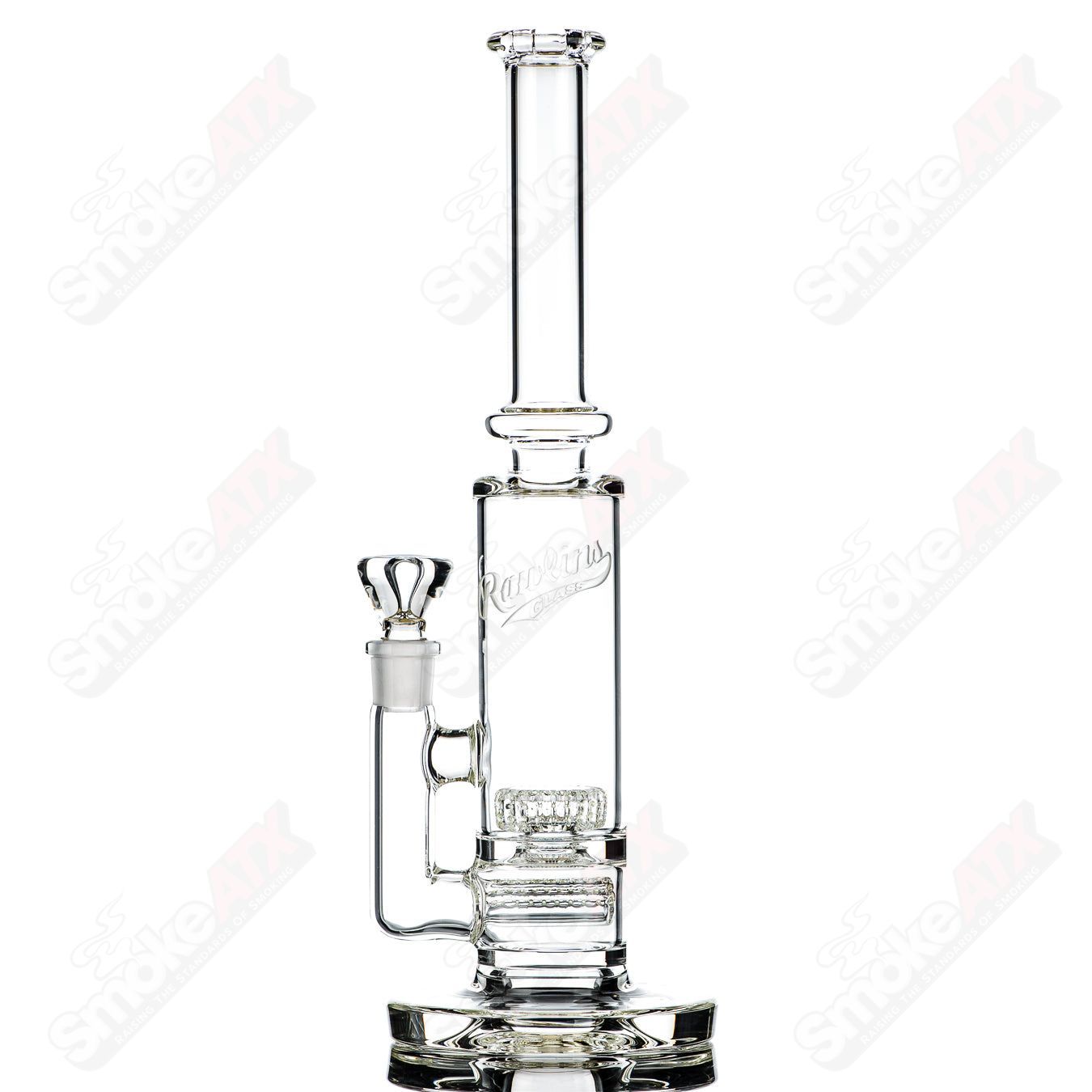 Rawlins Glass 60mm UV Horizonline/Helix Perc Tube, straight heady glass water pipe with vibrant UV-reactive design and inline percolator