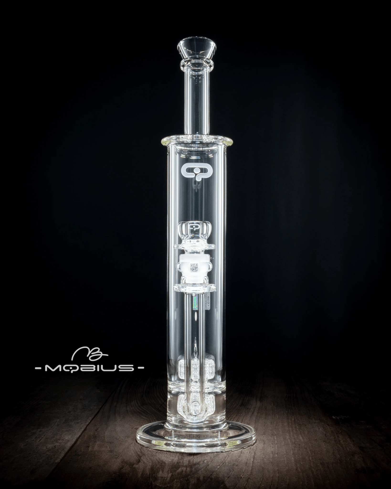 Clear Mobius 60T Tall Stereo Matrix V6 glass waterpipe with intricate design and sturdy build, ideal for smooth smoking sessions.