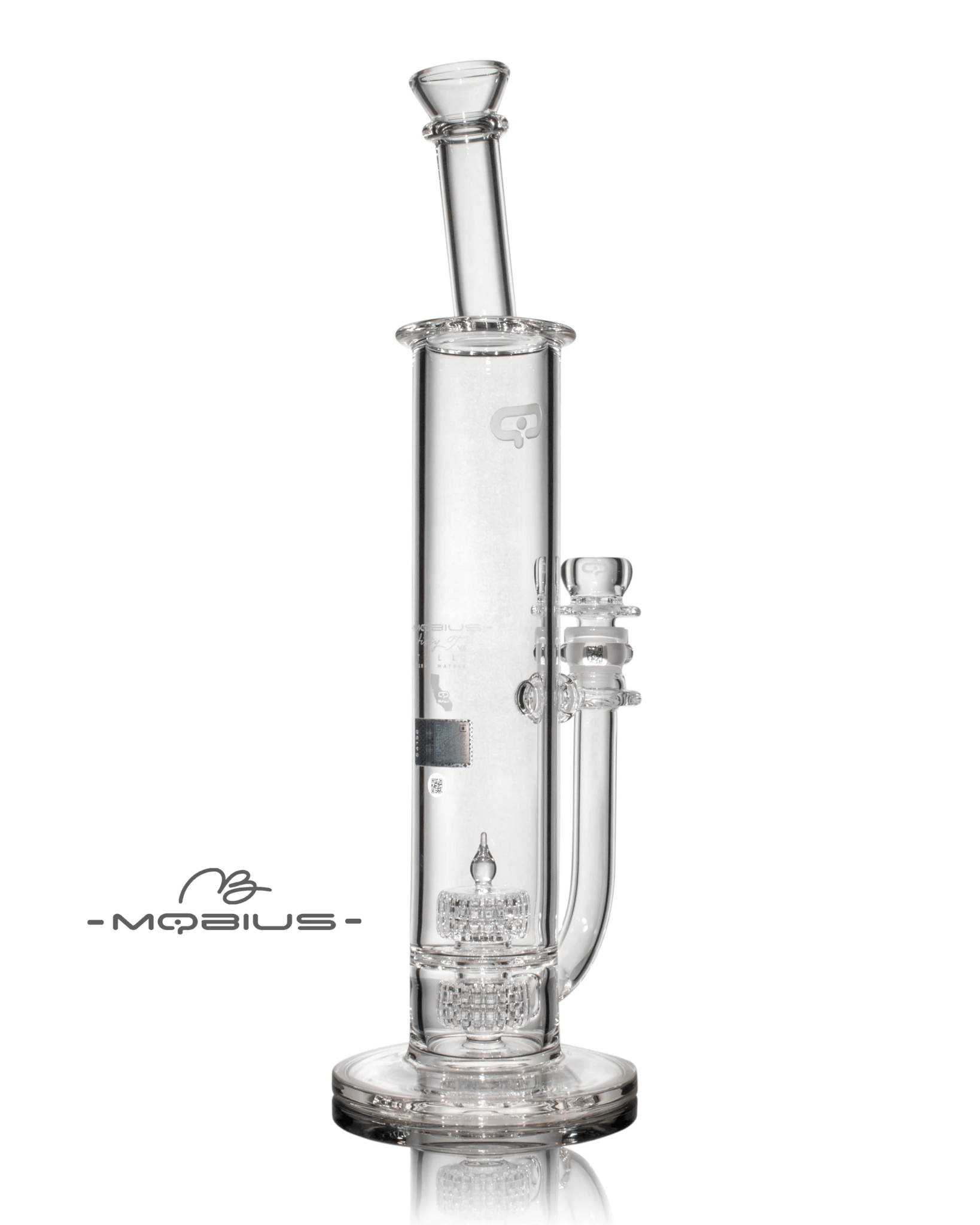 Tall Mobius Stereo Matrix V6 clear glass waterpipe, 60 inches tall with intricate water filtration design.