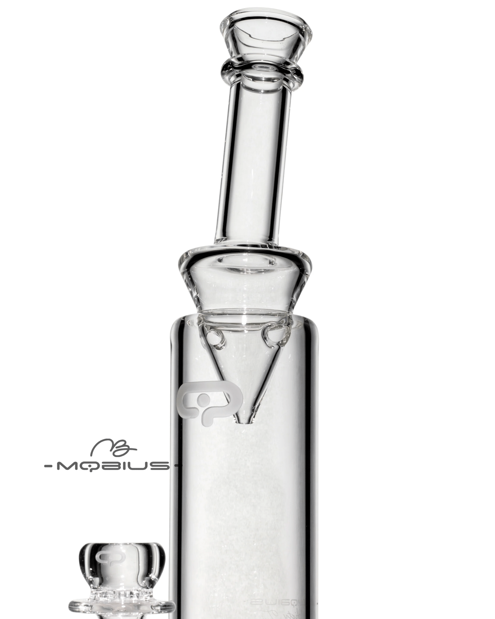 Clear Mobius 60T Tall Stereo Matrix waterpipe with Splash Trap V6, featuring intricate glass design and durable construction.