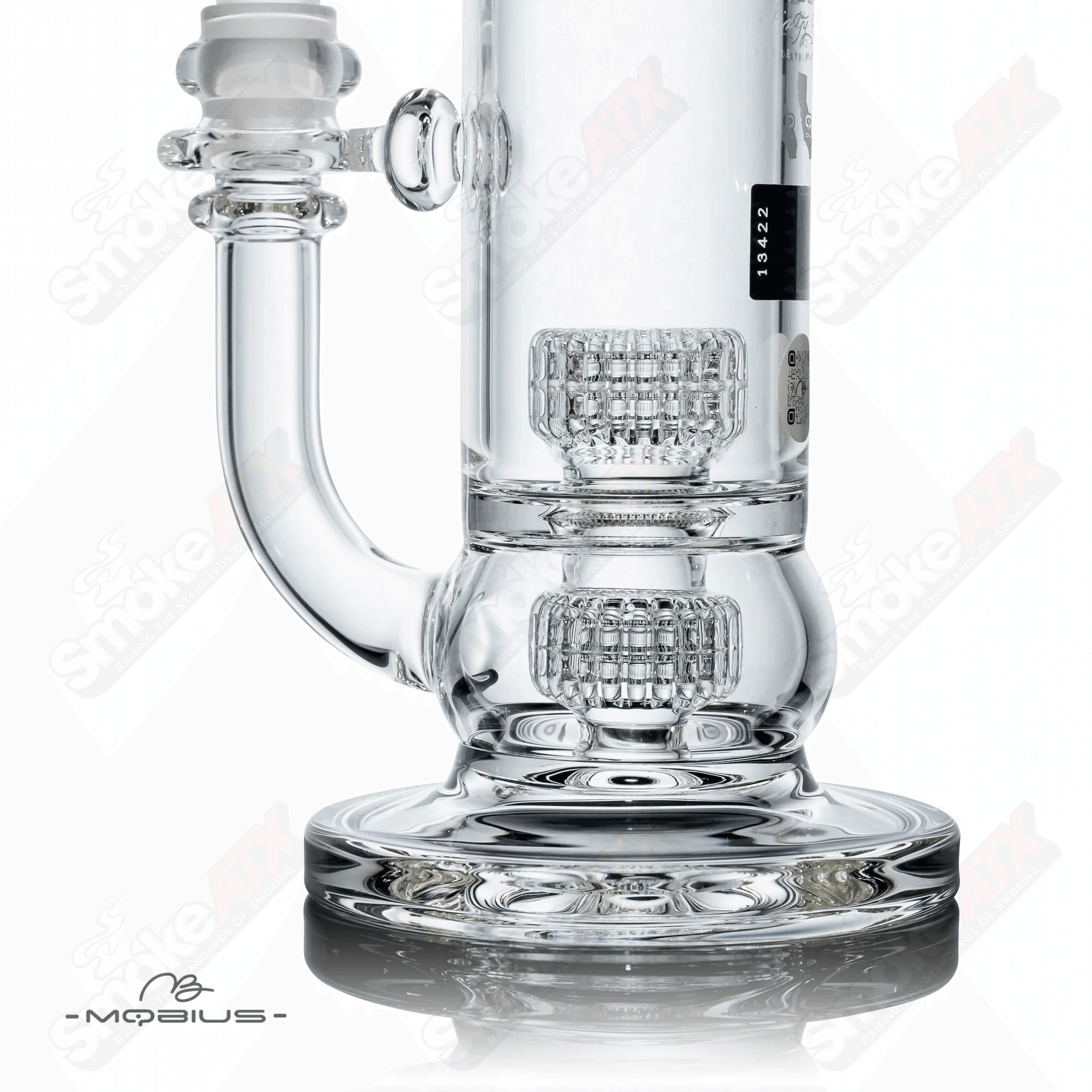 Mobius 60T V5 Stereo Matrix glass waterpipe with intricate design and clear glass construction for smooth, flavorful smoking experience