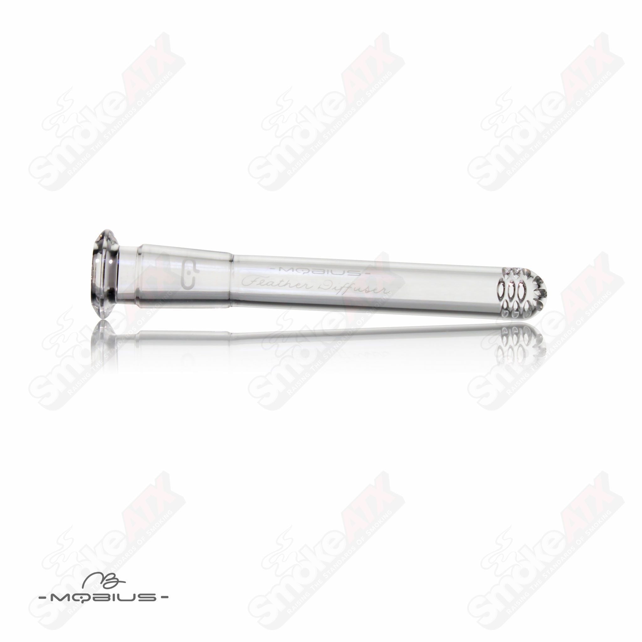 Mobius 6.5-inch glass downstem with feather design, 19/14 joint size, for use with smoking water pipes or bongs