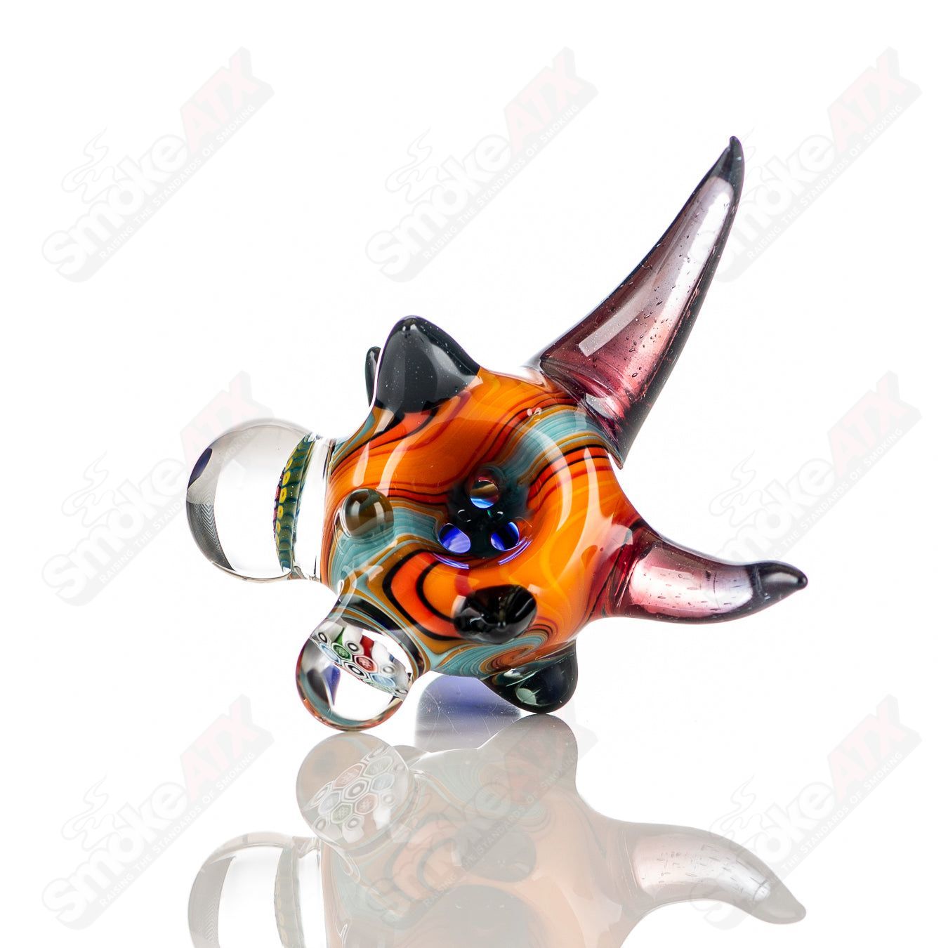 JMass 14mm full color worked horn milli bowl for heady glass smoking pipes, vibrant design and detailed craftsmanship.