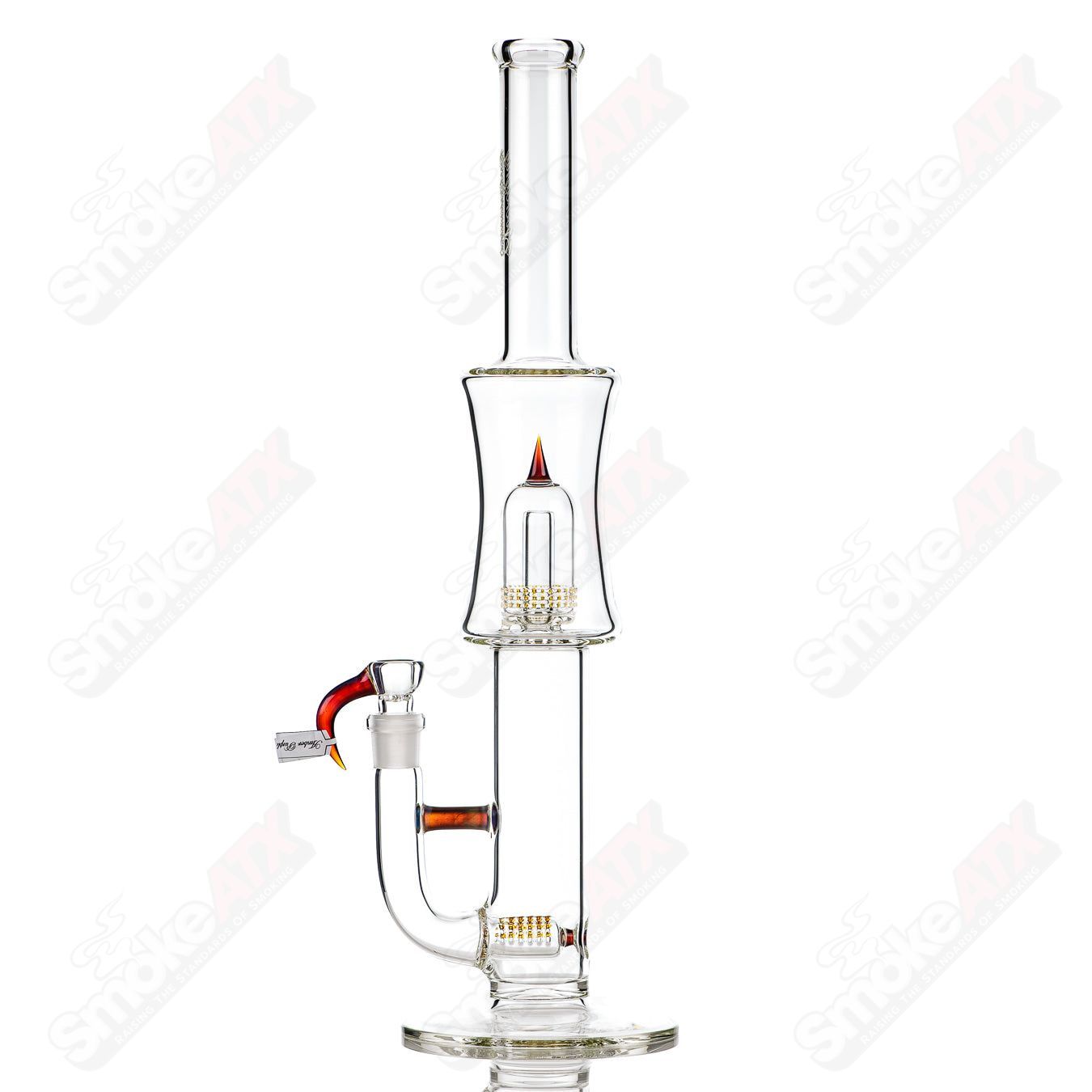 Sovereignty Glass 75mm Grid Dome Stemline Minor Accent in amber purple, straight glass tube with grid pattern and vibrant color.