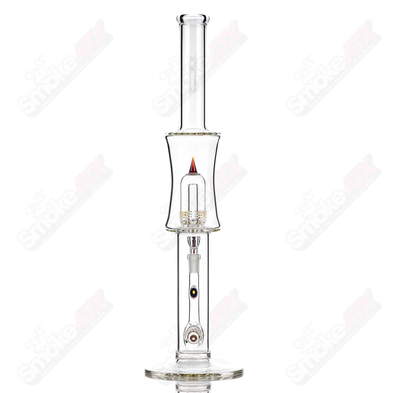 Sovereignty Glass 75mm Grid Dome Stemline Minor Accent in Amber Purple, straight glass tube with grid design and vibrant color.