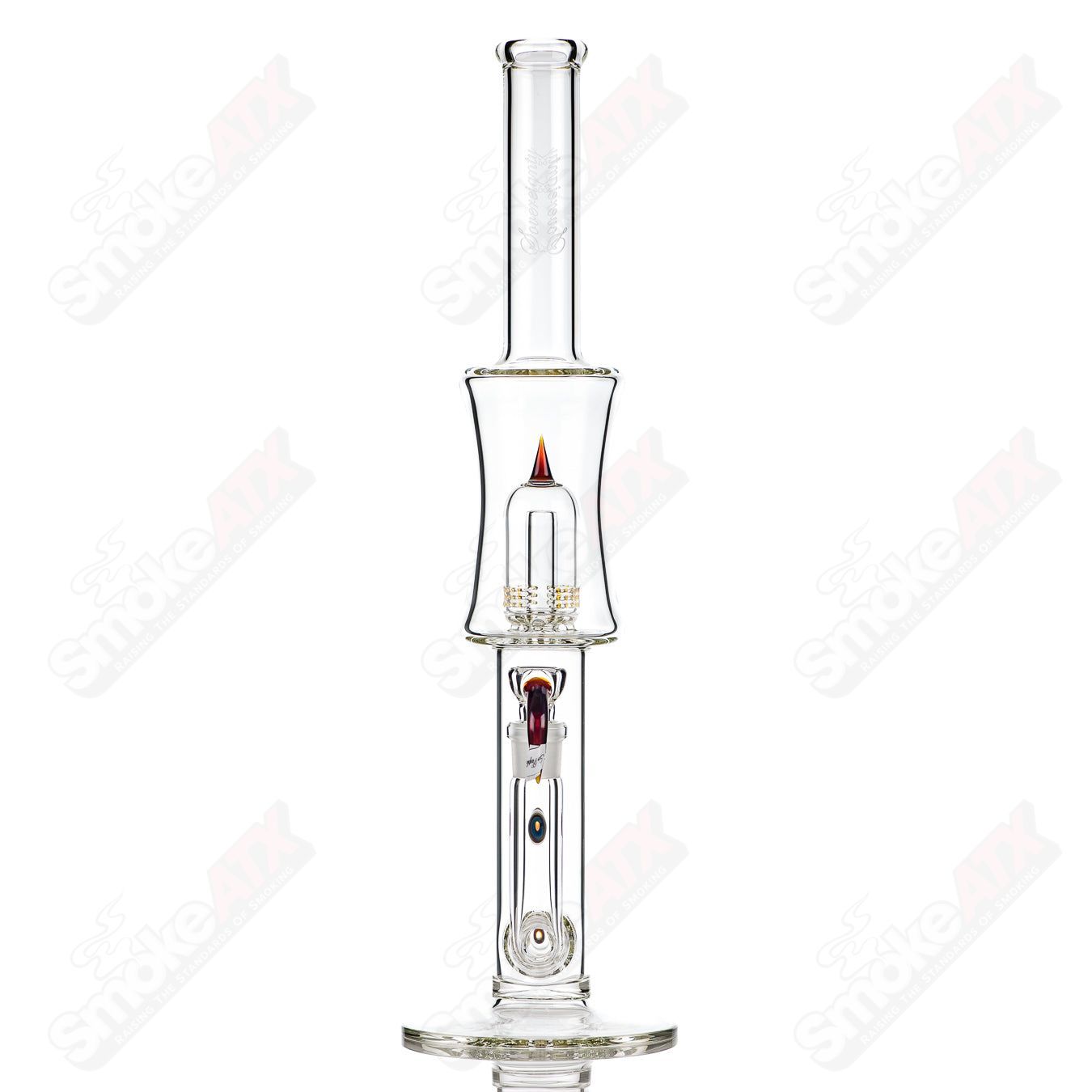 Sovereignty Glass 75mm Grid Dome Stemline Minor Accent in Amber Purple, straight tube with grid dome design and vibrant color.