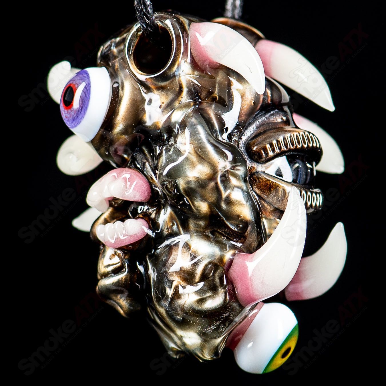 Colorful Electroid pendant by Blu Sun x SALT, handcrafted heady glass pendant with intricate design and vibrant hues.