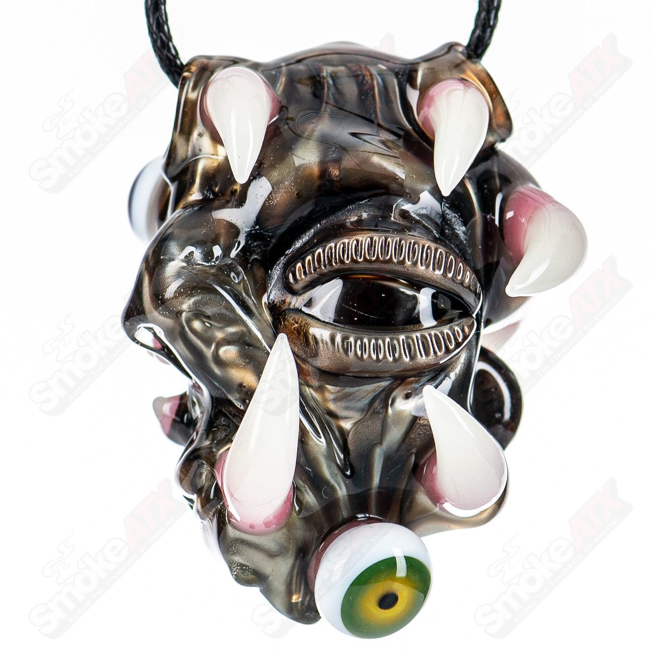 Colorful Electroid heady glass pendant by Salt Glass, featuring vibrant abstract patterns and intricate glass artistry.