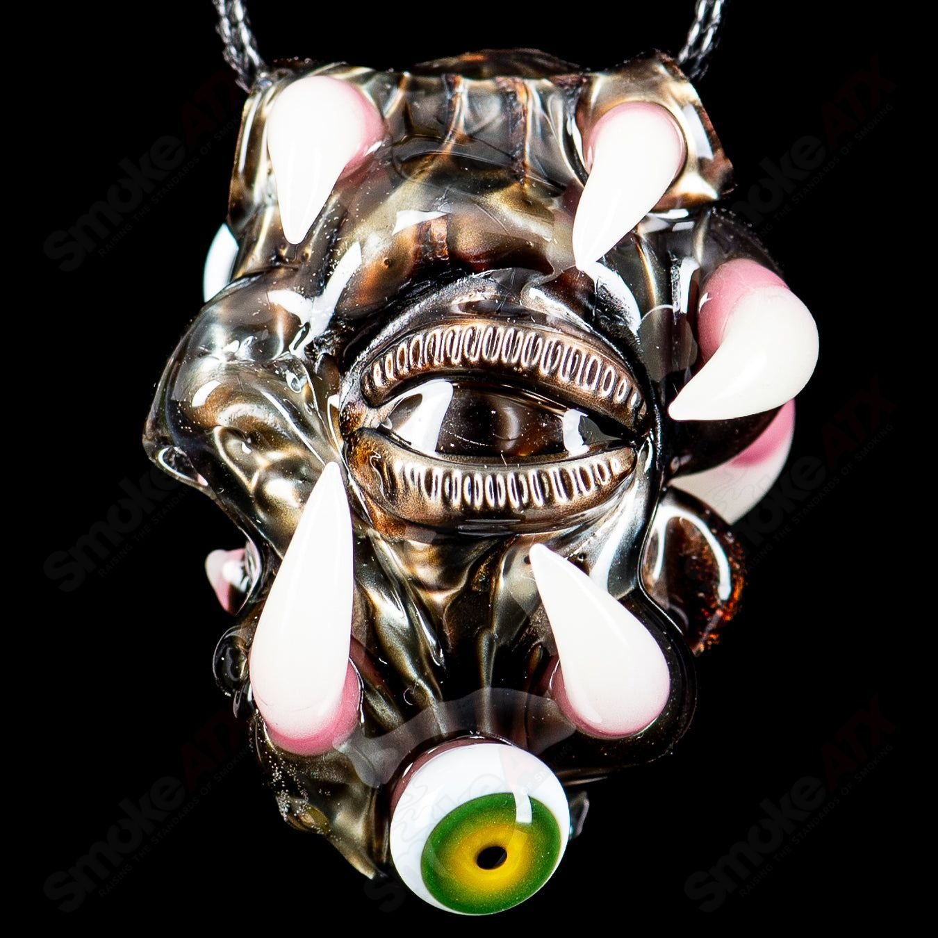 Colorful Electroid pendant by Salt Glass, designed by Blu Sun x SALT, featuring intricate heady glass art and vibrant patterns.