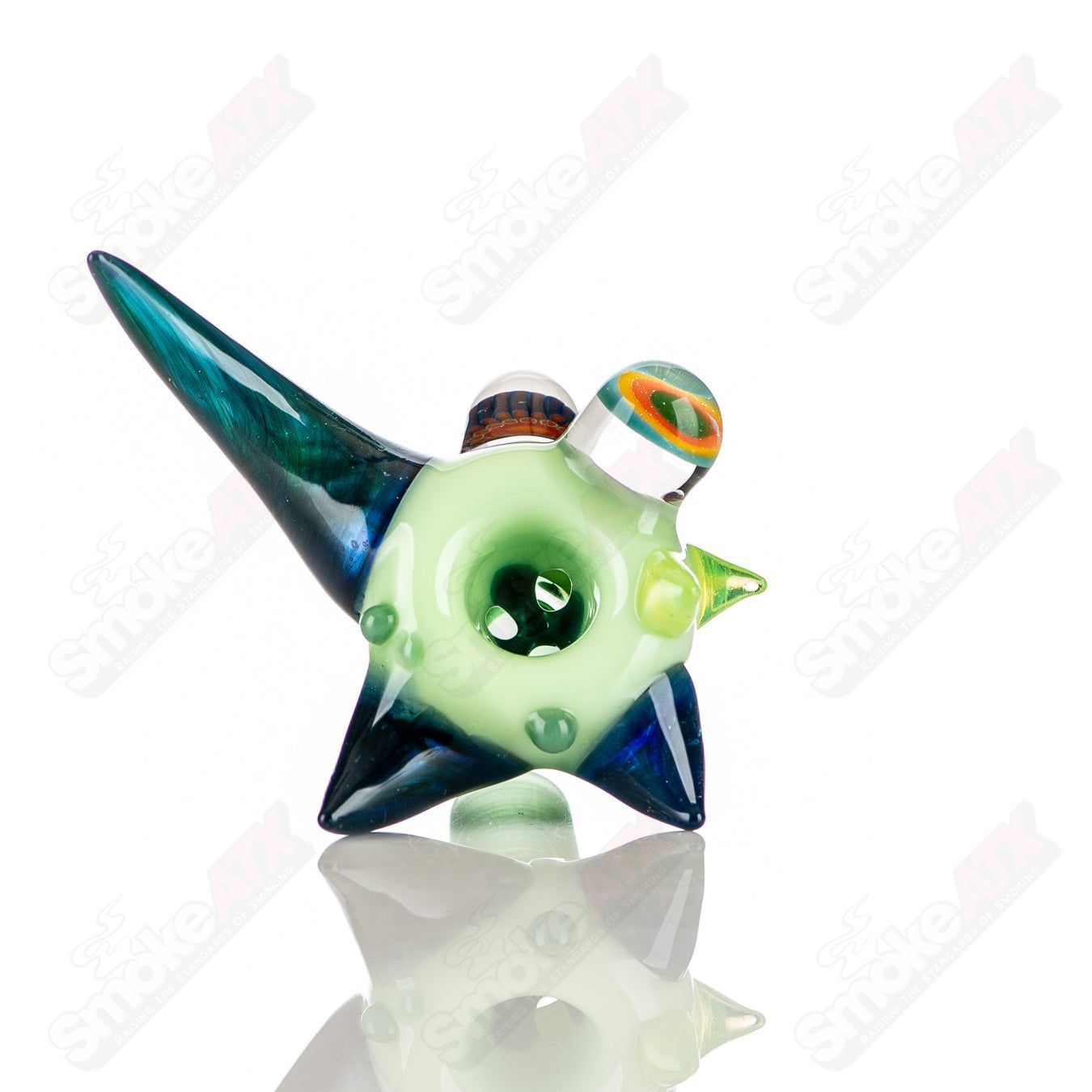 Colorful #8 14mm Horn Milli Bowl by JMass, a vibrant heady glass bowl with detailed horn design and bright full-color work.
