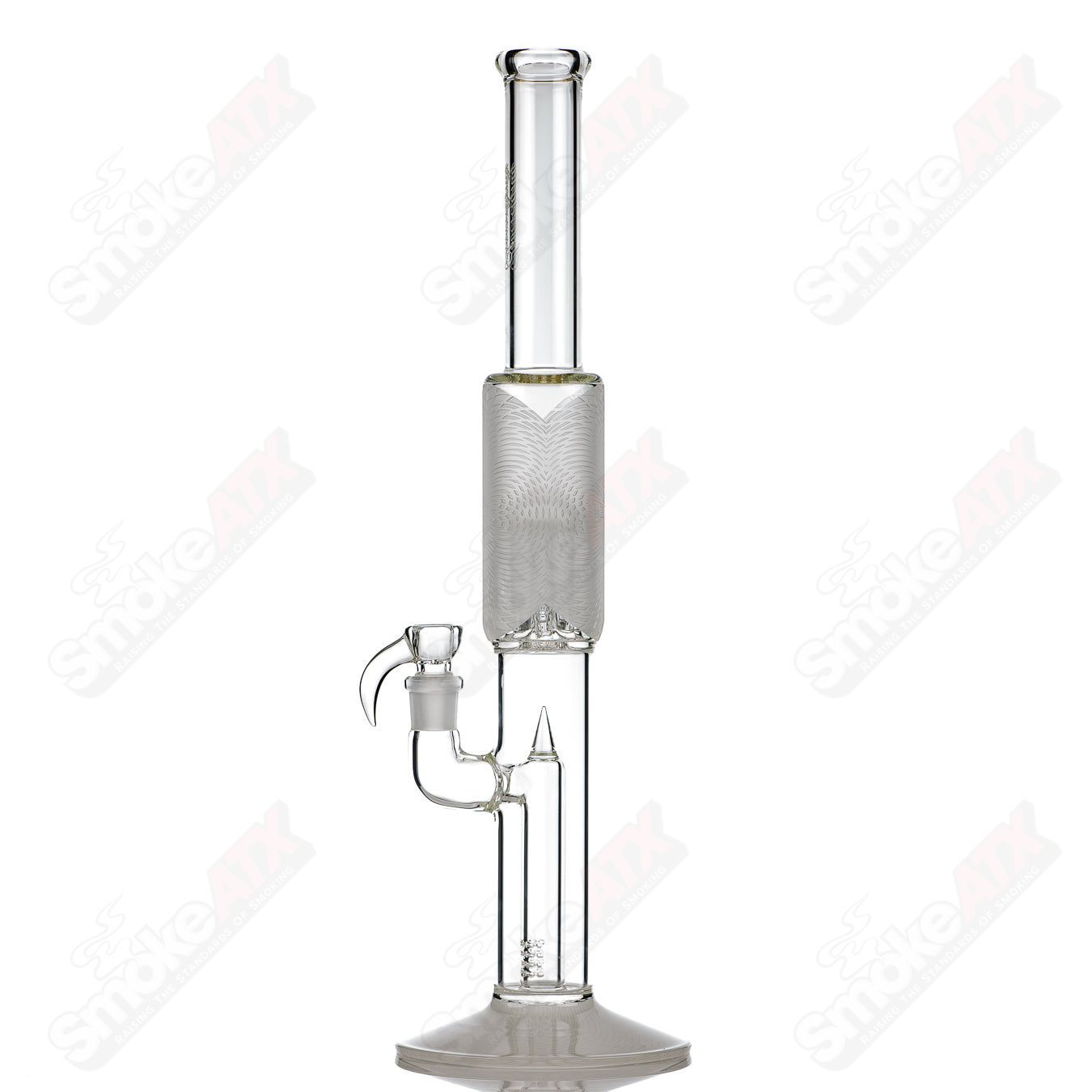 Sovereignty Glass 8-arm fixed 180° straight glass tube with clear and frosted patterned design, 8-arm fixed 180-degree style.
