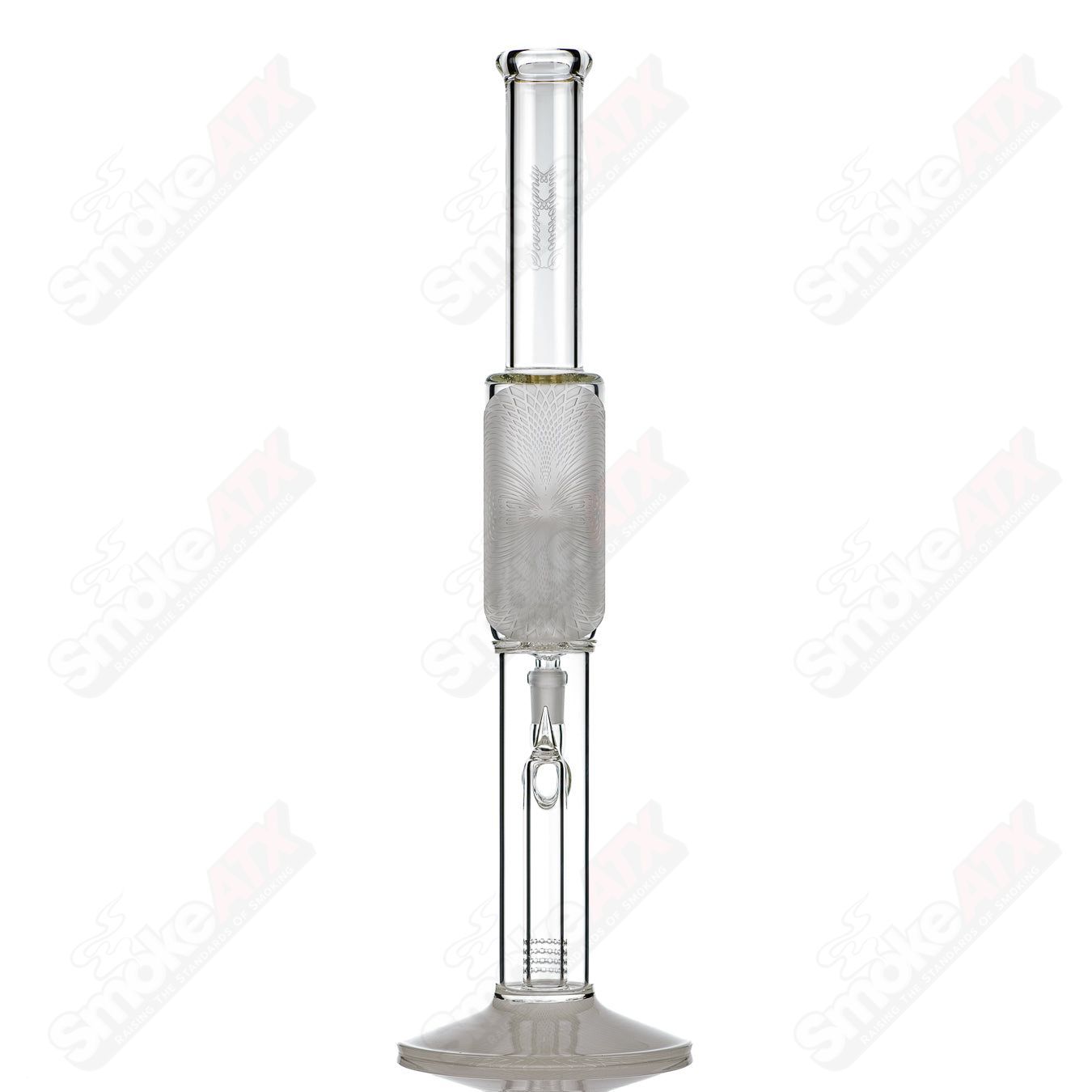 Sovereignty Glass 8-arm fixed 180° clear straight glass tube with frosted pattern for smoking or vaporizing use.