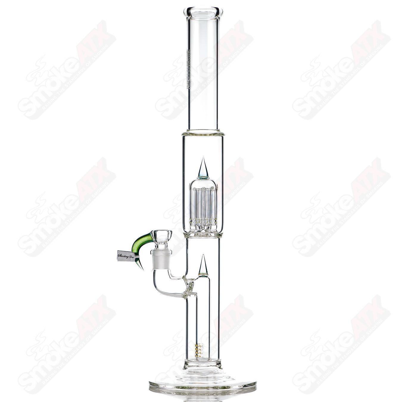 Sovereignty Glass 8-arm fixed 180° minor accent shooting star glass straight tube with intricate star-shaped design.