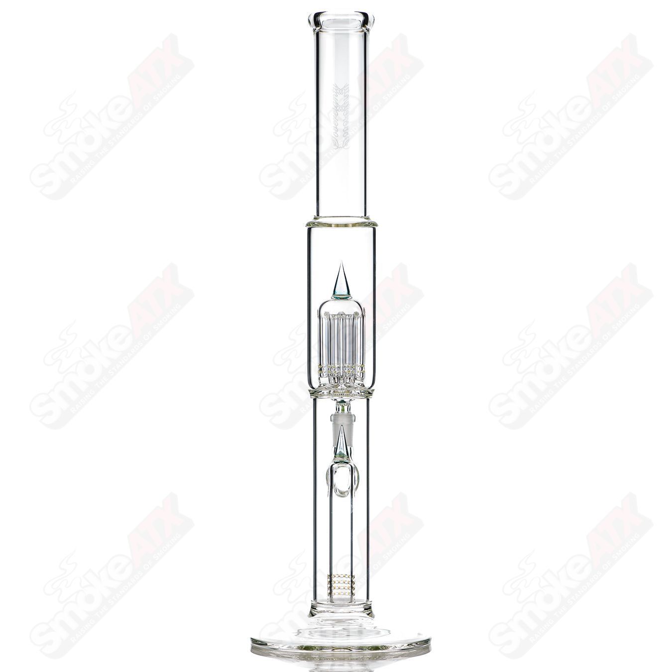Sovereignty Glass 8-arm fixed 180 minor accent shooting star straight glass tube with colorful geometric design.