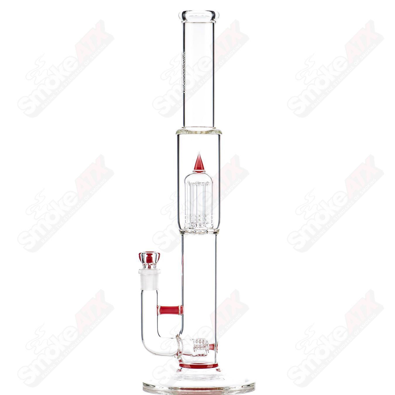 Sovereignty Glass 8-arm Mini 3-Part Partial Accent straight tube bong with intricate glass design and clear glass construction.