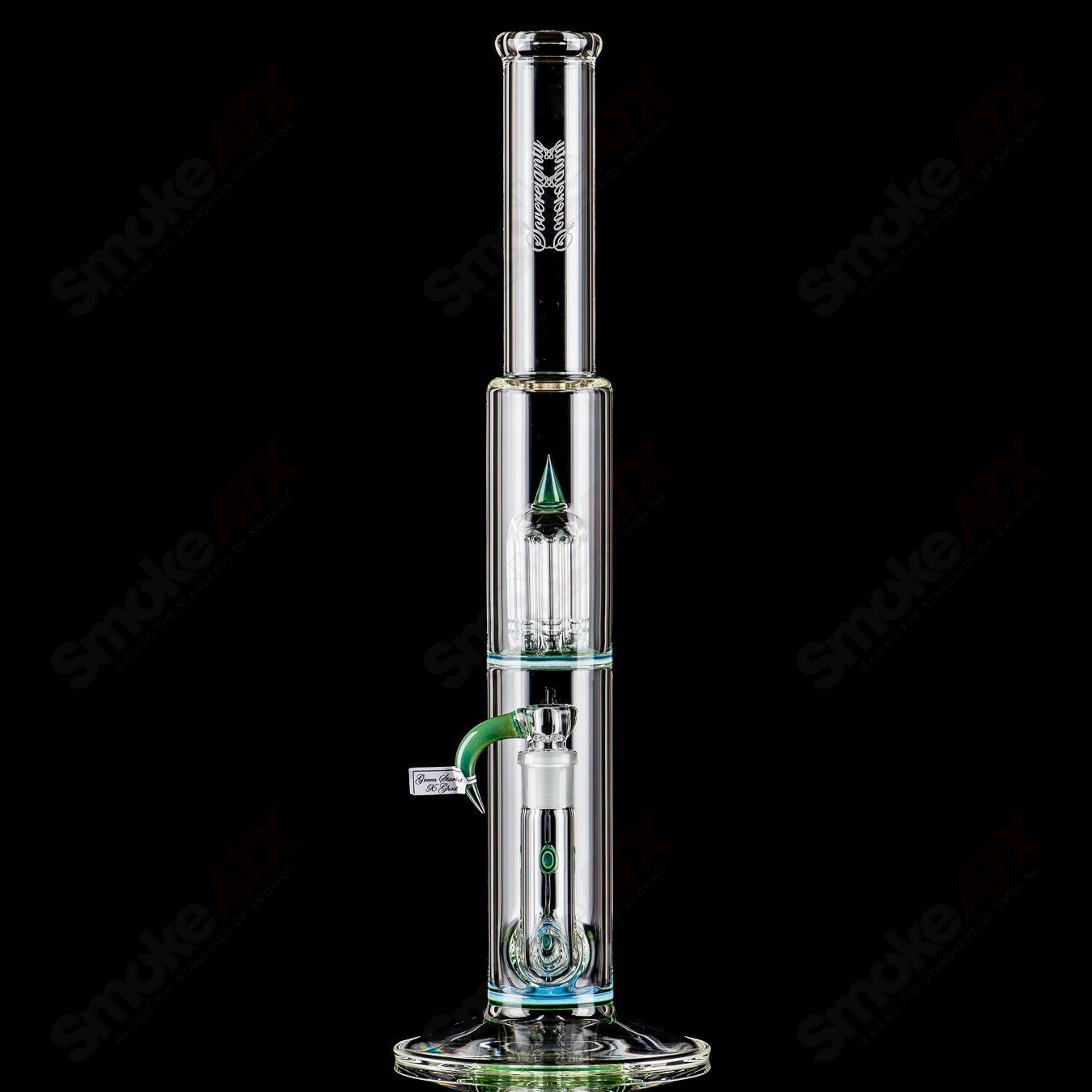Sovereignty Glass 8-arm stemline straight glass tube with partial accent and double bore seal design, clear and detailed.