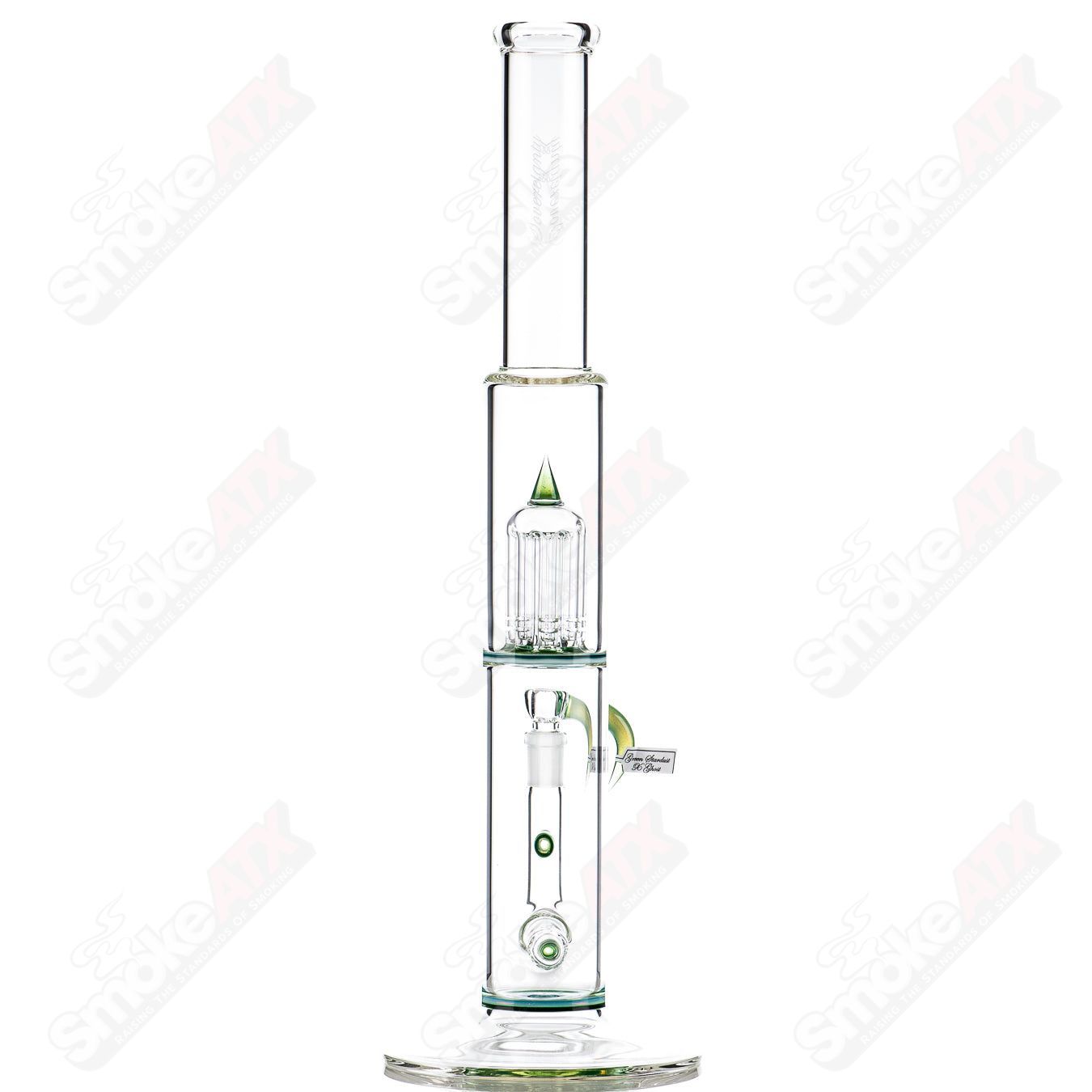 Sovereignty Glass 8-arm Stemline Partial Accent straight glass tube with double bore and Seal Accent design, clear and artistic.