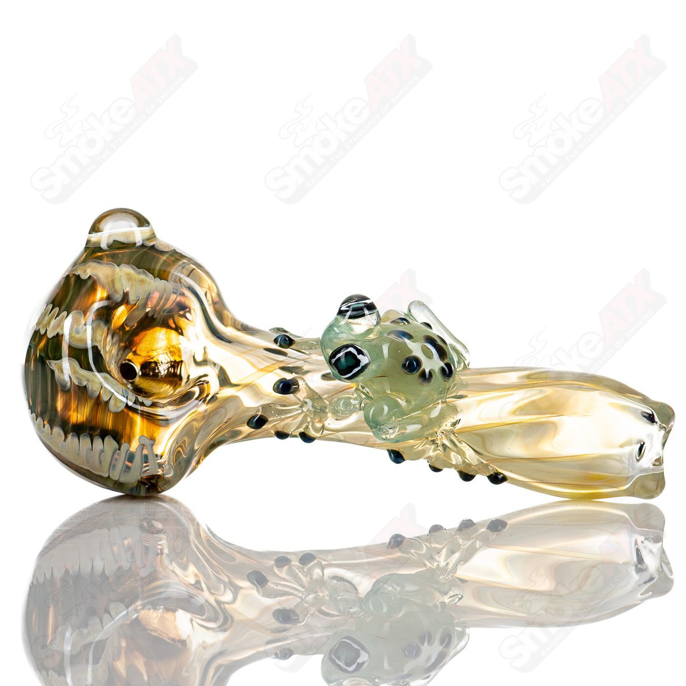 Handmade glass #8 Critter Spoon by Molten Imagination featuring colorful, whimsical critter designs on a clear hand pipe.