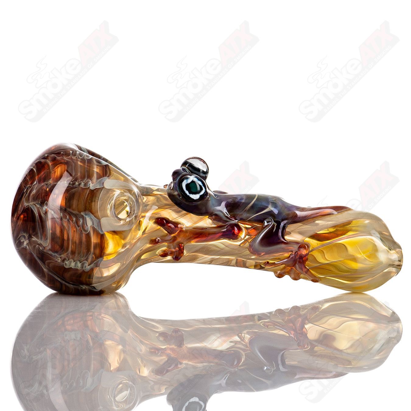 Molten Imagination #8 Critter Spoon glass hand pipe featuring a whimsical critter design, vibrant colors, and smooth glass finish.