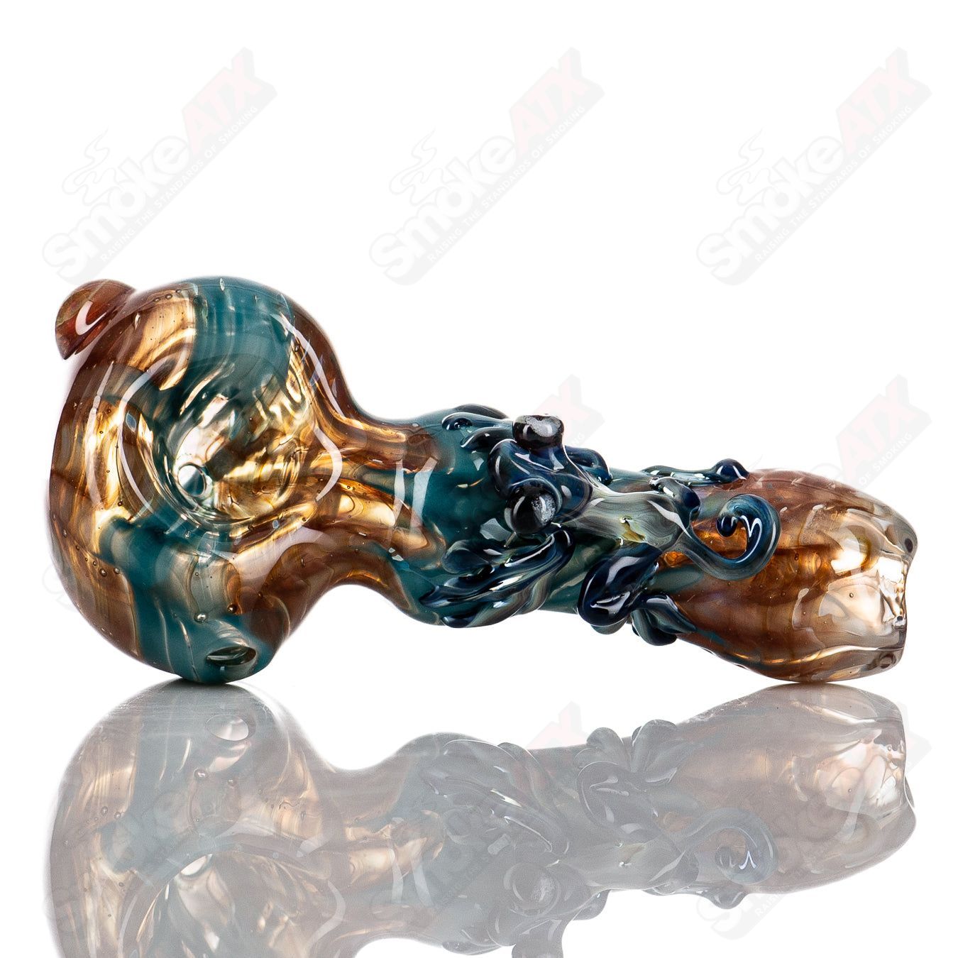 Molten Imagination #8 Critter Spoon glass hand pipe featuring a colorful, detailed critter design for smoking use.