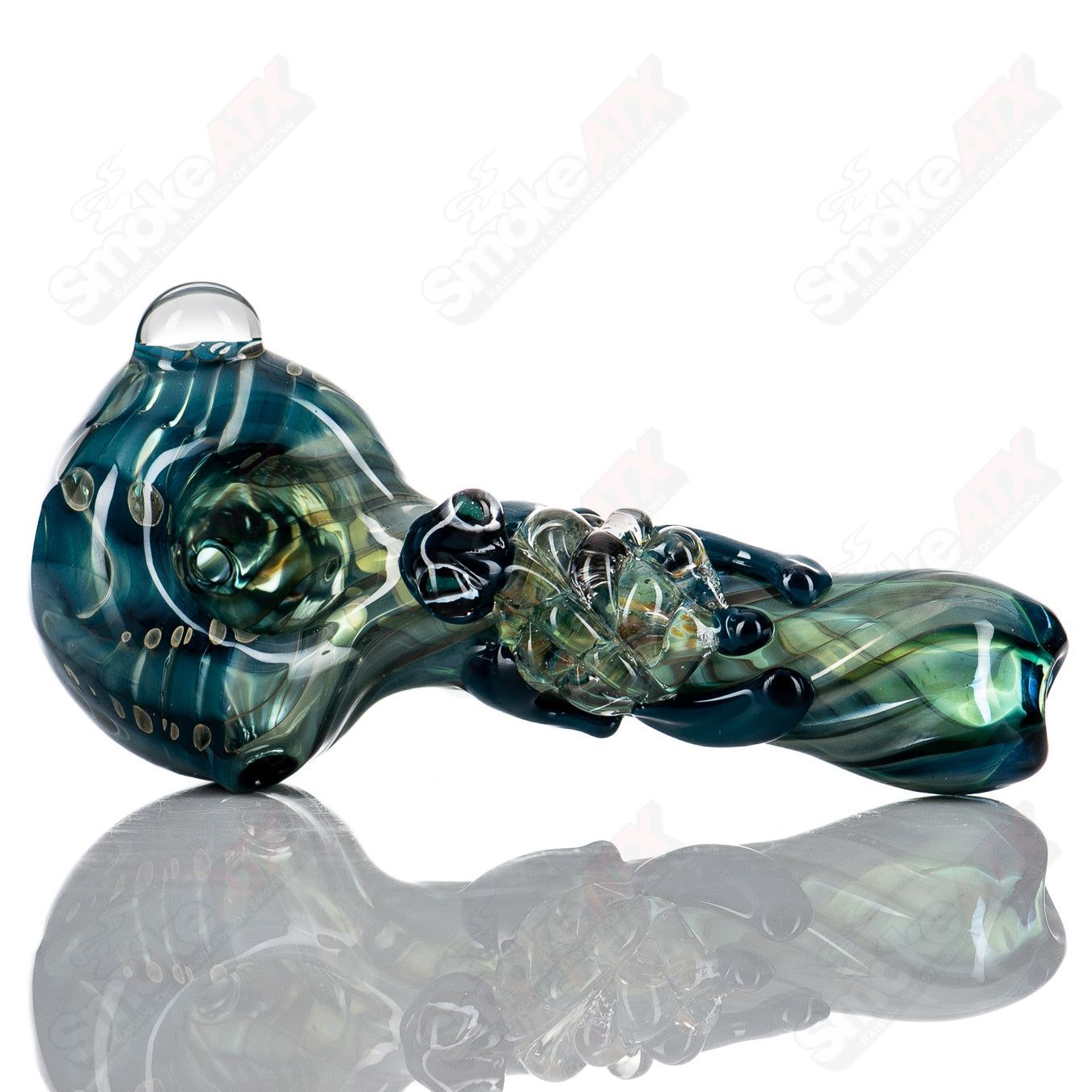 Handmade glass #8 Critter Spoon pipe by Molten Imagination featuring colorful critter design and smooth glass finish.