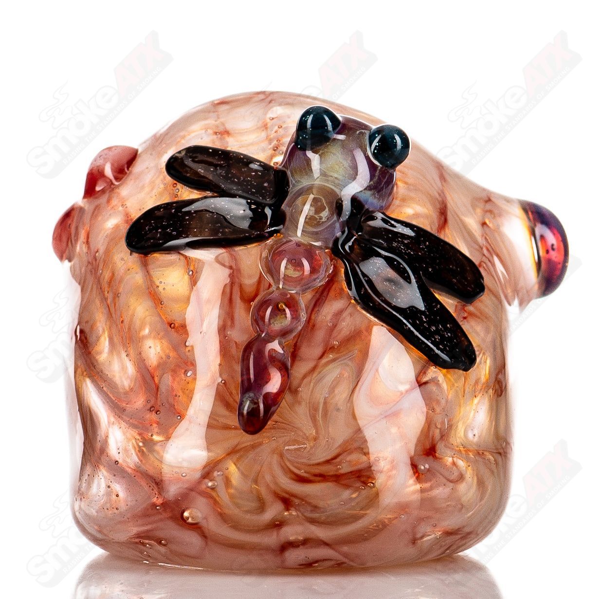 Handmade glass Critter Spoon pipe by Molten Imagination featuring colorful critter designs, perfect for aromatic use.